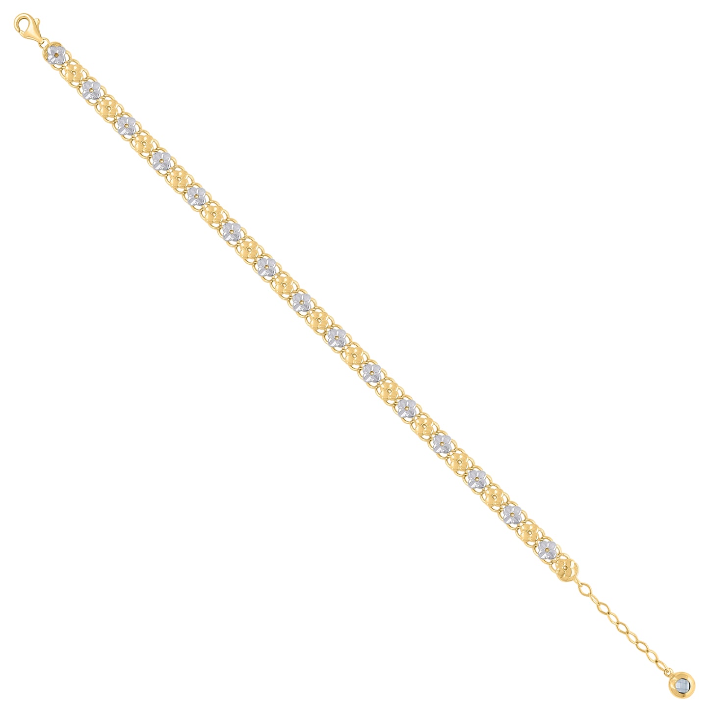 10K Two-tone Gold Womens Cubic-Zirconia Flower Link Bracelet Size 8 Inches