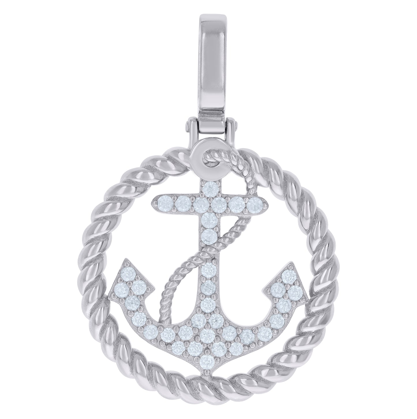 Sterling Silver Mens Cubic-Zirconia Anchor Ocean Charm Pendant