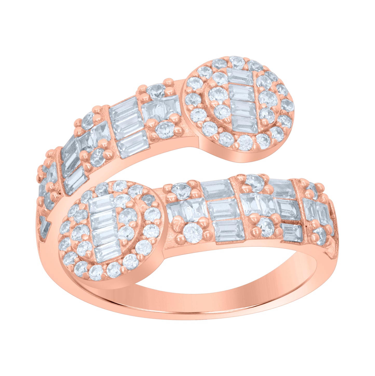 Sterling Silver Rose-Tone Womens Cubic-Zirconia Bypass Fashion Bridal Anniversary Wedding Engagement Band Ring