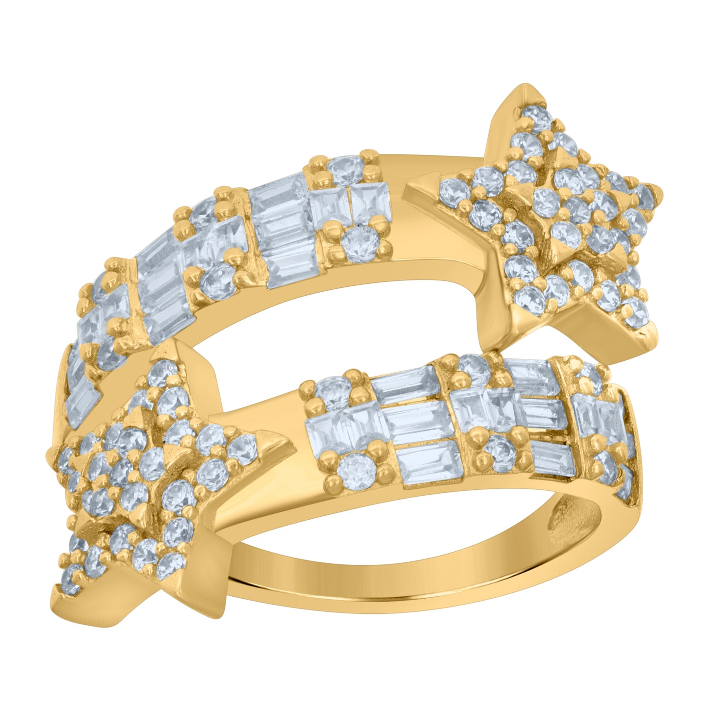Sterling Silver Yellow-Tone Womens Cubic-Zirconia Star Bypass Fashion Bridal Anniversary Wedding Engagement Band Ring