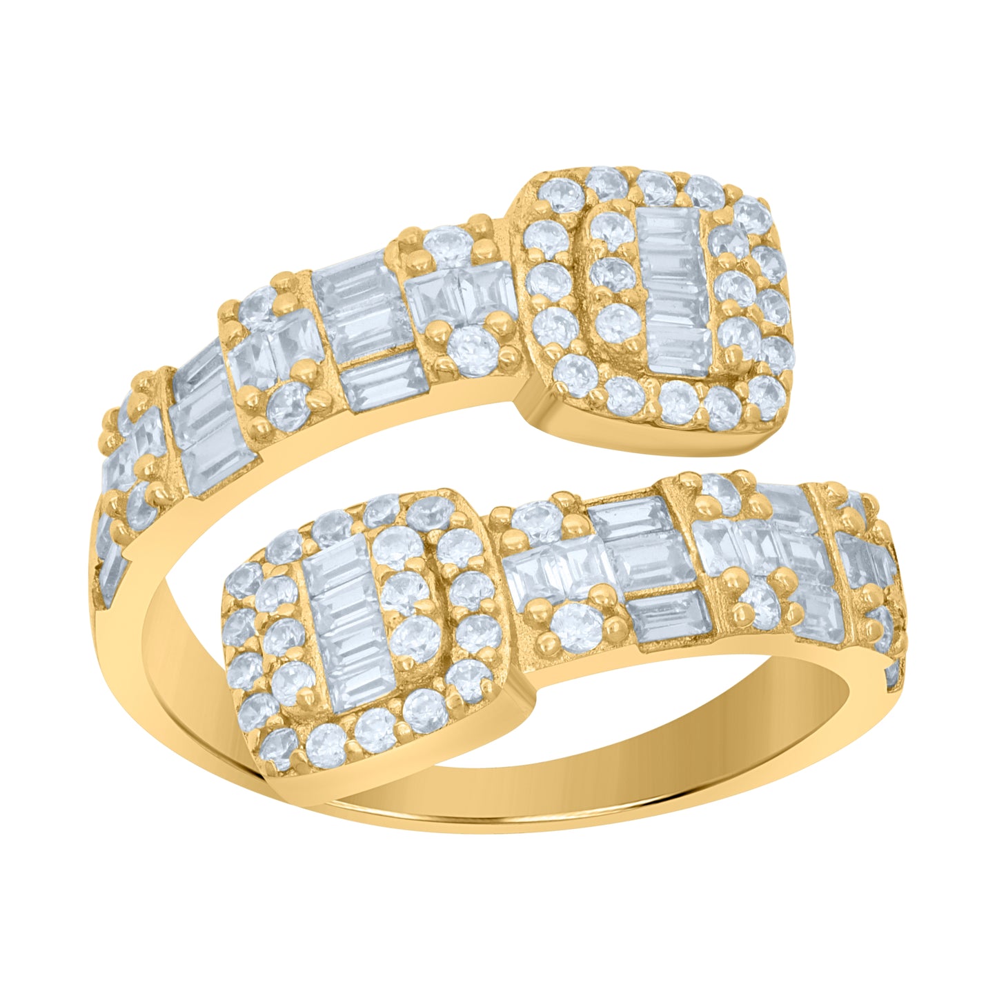 Sterling Silver Yellow-Tone Women's Cubic-Zirconia Bypass Fashion Bridal Anniversary Wedding Engagement Band Ring
