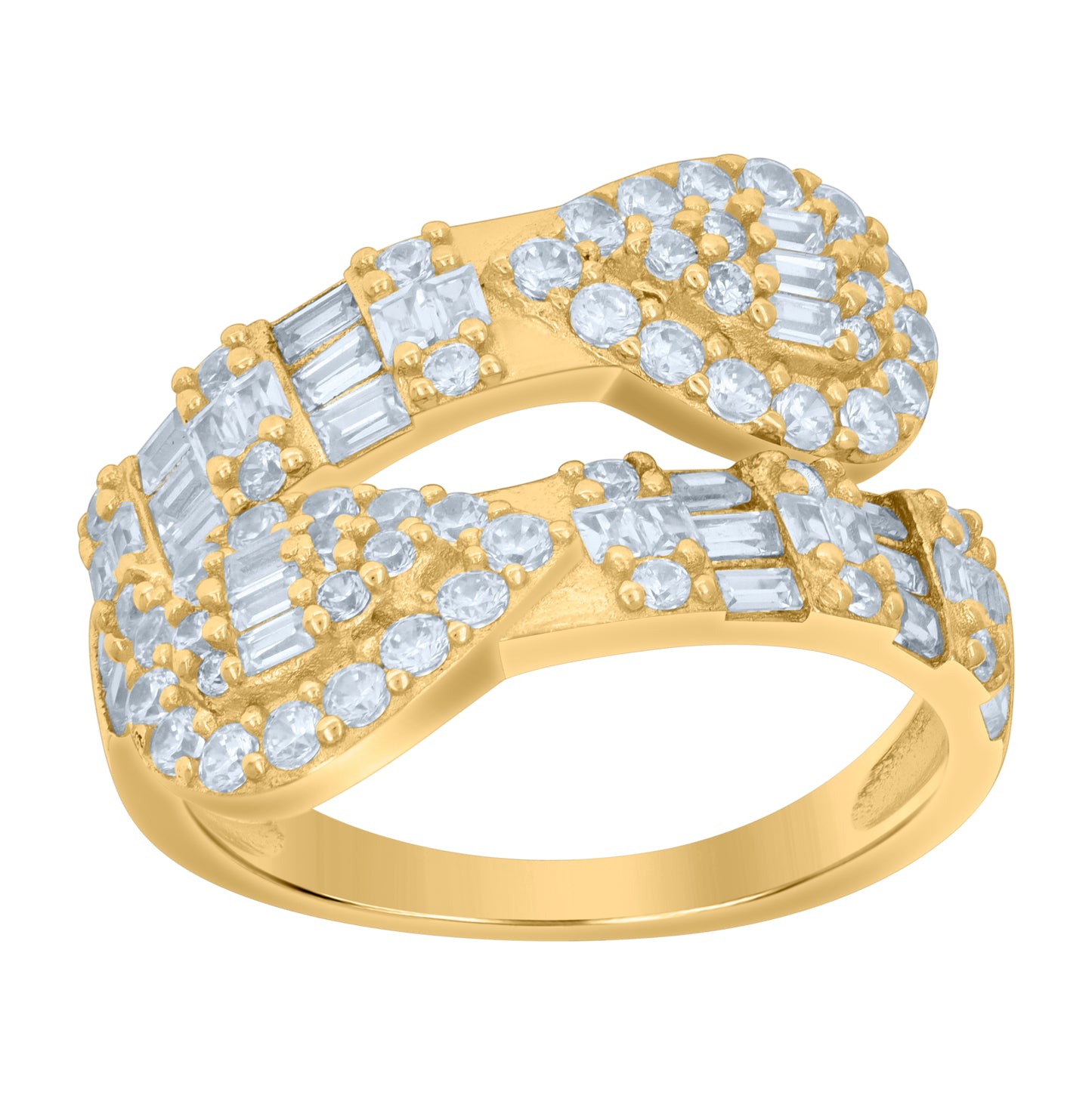 Sterling Silver Yellow-Tone Women's Cubic-Zirconia Bypass Fashion Bridal Anniversary Wedding Engagement Band Ring
