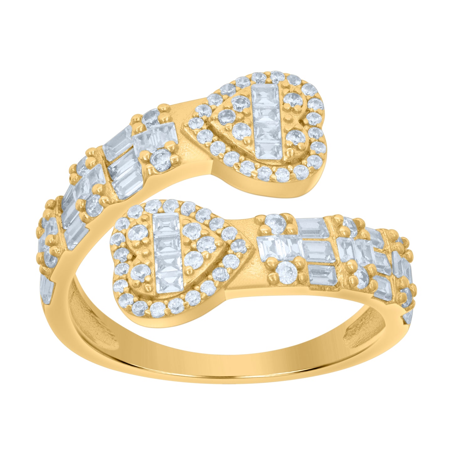 Sterling Silver Yellow-Tone Womens Cubic-Zirconia Heart Bypass Fashion Bridal Anniversary Wedding Engagement Band Ring