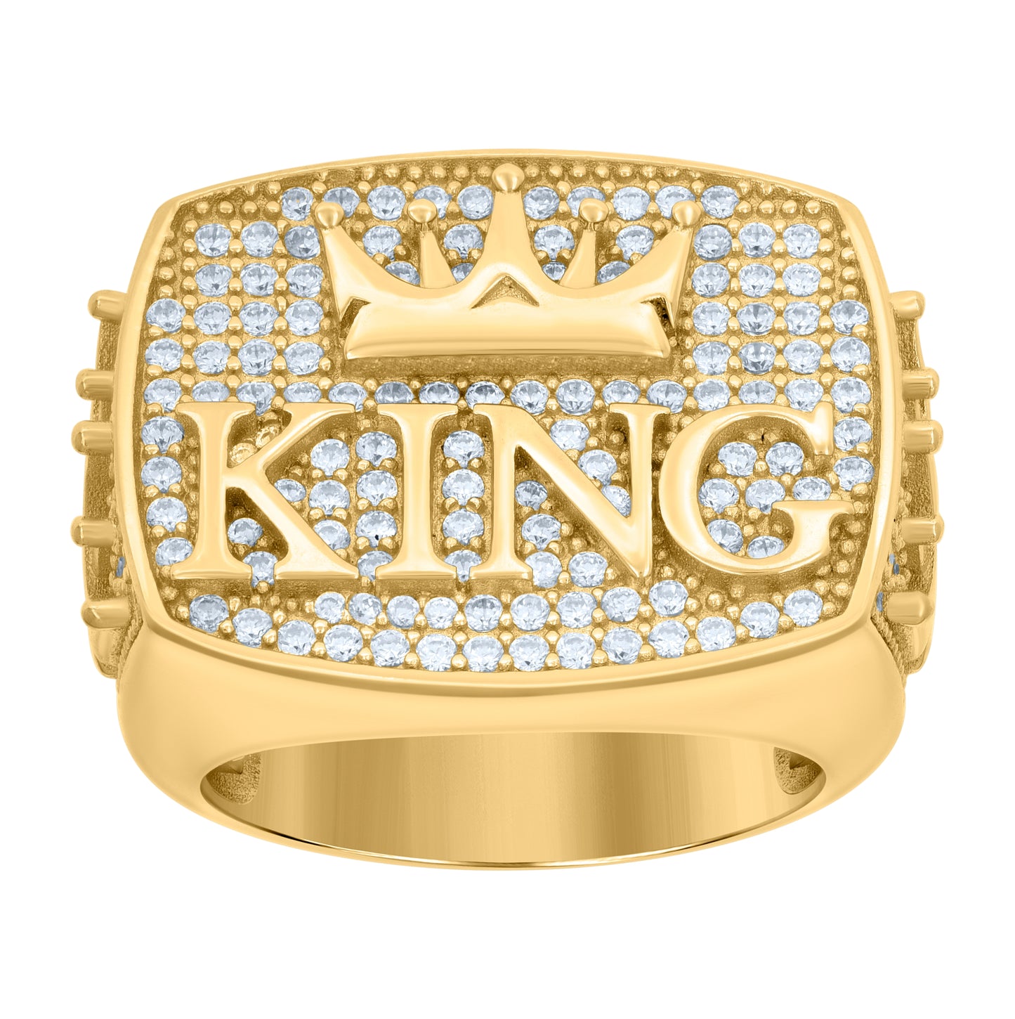 Sterling Silver Yellow-Tone Mens Cubic-Zirconia KING Fashion Bridal Anniversary Wedding Engagement Band Ring