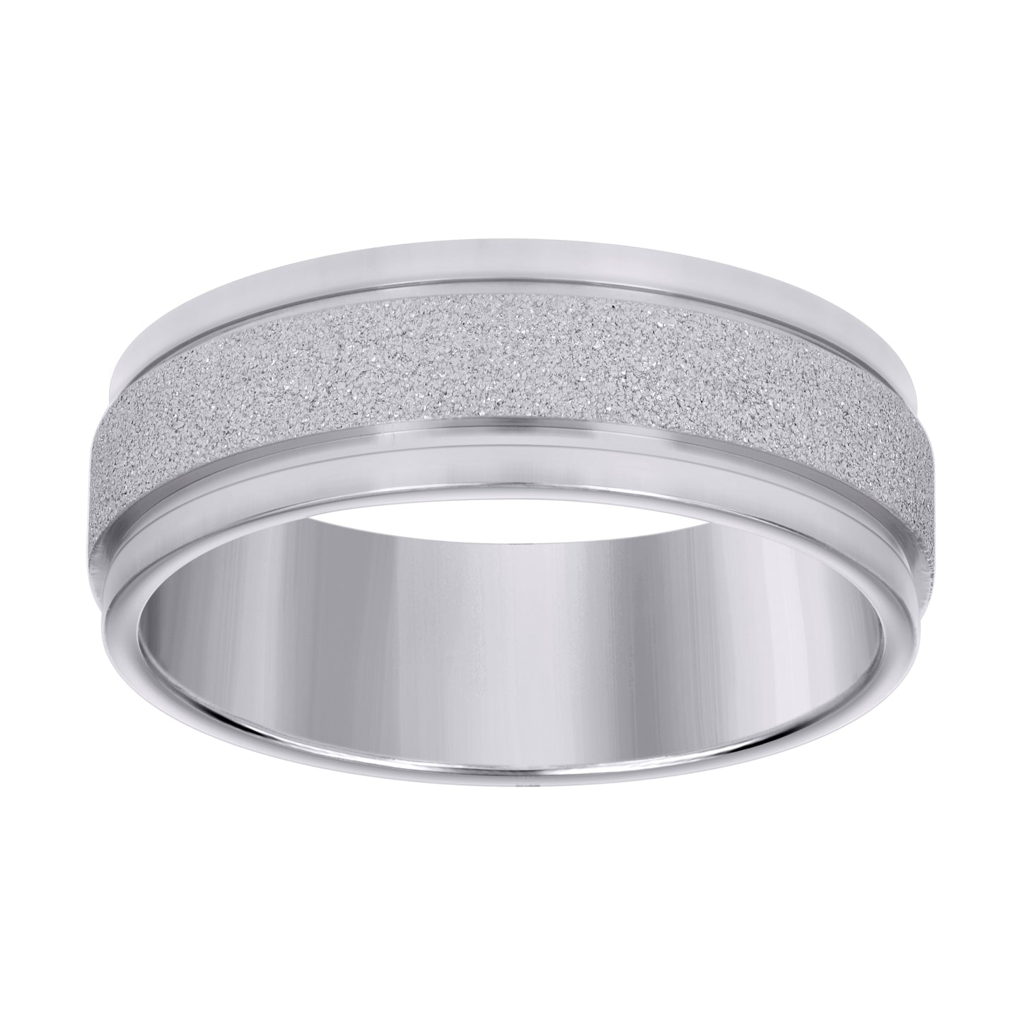 Stainless Steel Mens Stone Finish Grooved Comfort-Fit Bridal Anniversary Engagement Wedding Band 8mm