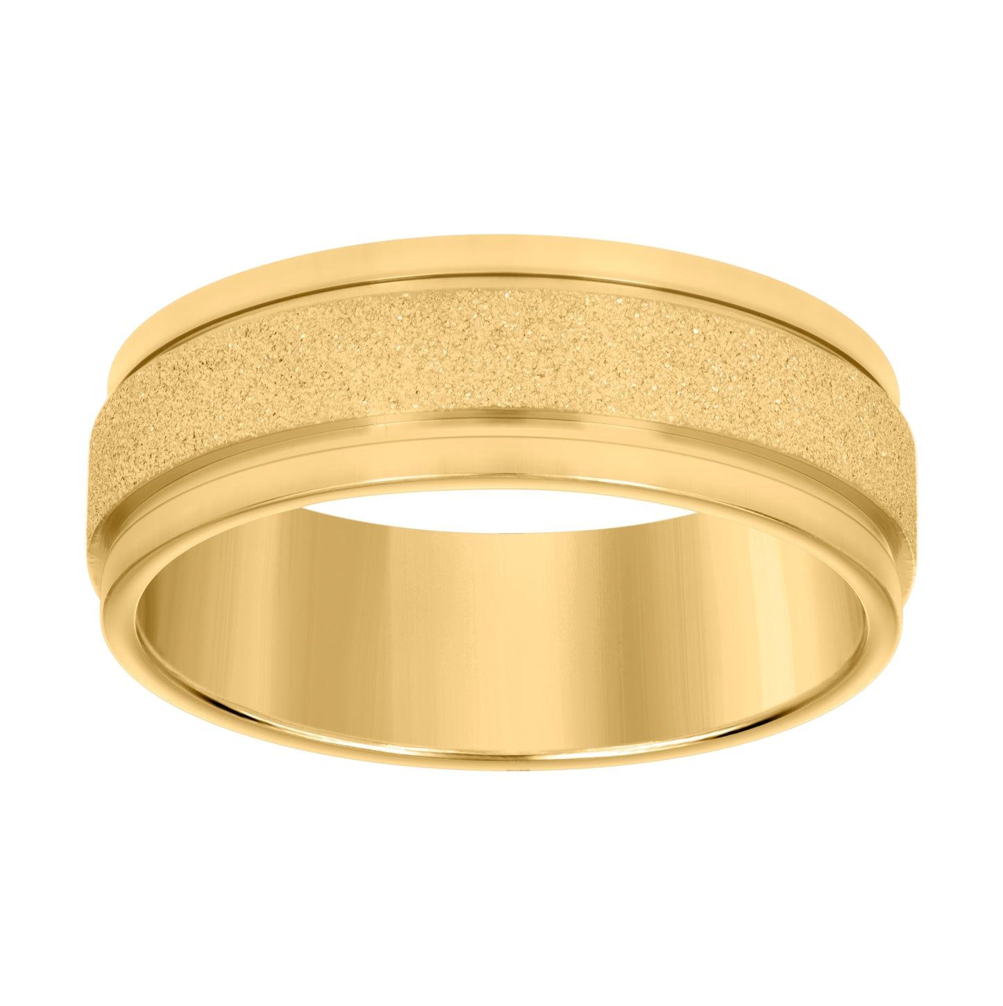 Stainless Steel Yellow-tone Mens Stone Finish Grooved Comfort-Fit Bridal Anniversary Engagement Wedding Band 8mm