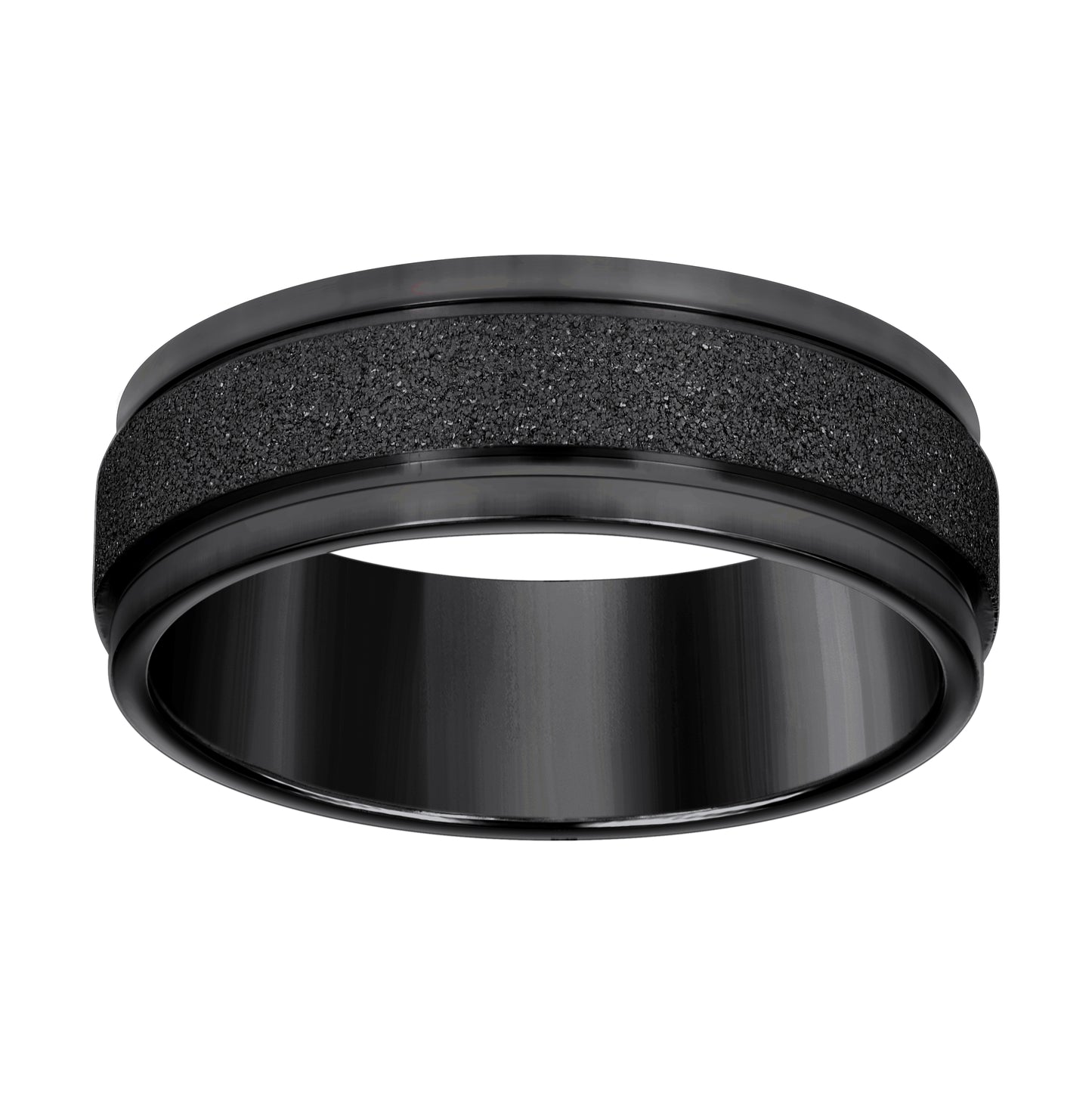 Stainless Steel Black-tone Mens Stone Finish Grooved Comfort-Fit Bridal Anniversary Engagement Wedding Band 8mm