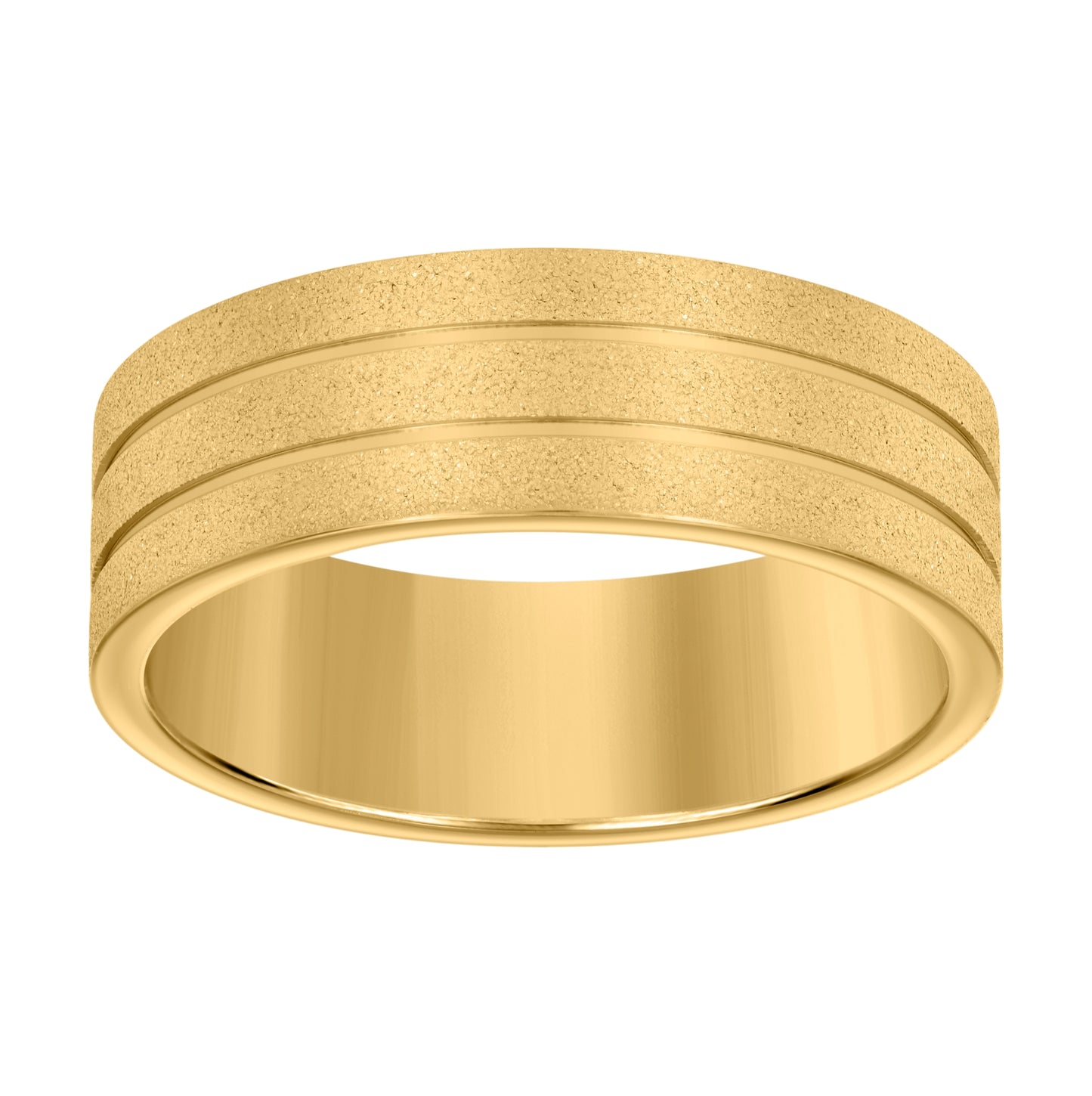Stainless Steel Yellow-tone Men's Stone Finish Grooved Comfort-Fit Bridal Anniversary Engagement Wedding Band 8mm