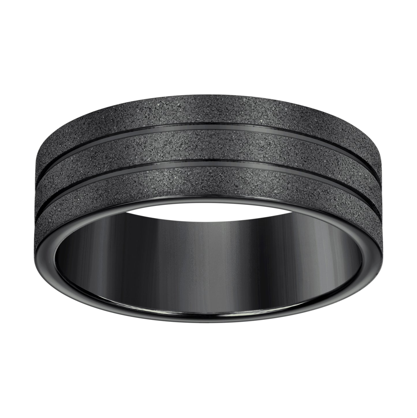 Stainless Steel Black-tone Men's Stone Finish Grooved Comfort-Fit Bridal Anniversary Engagement Wedding Band 8mm