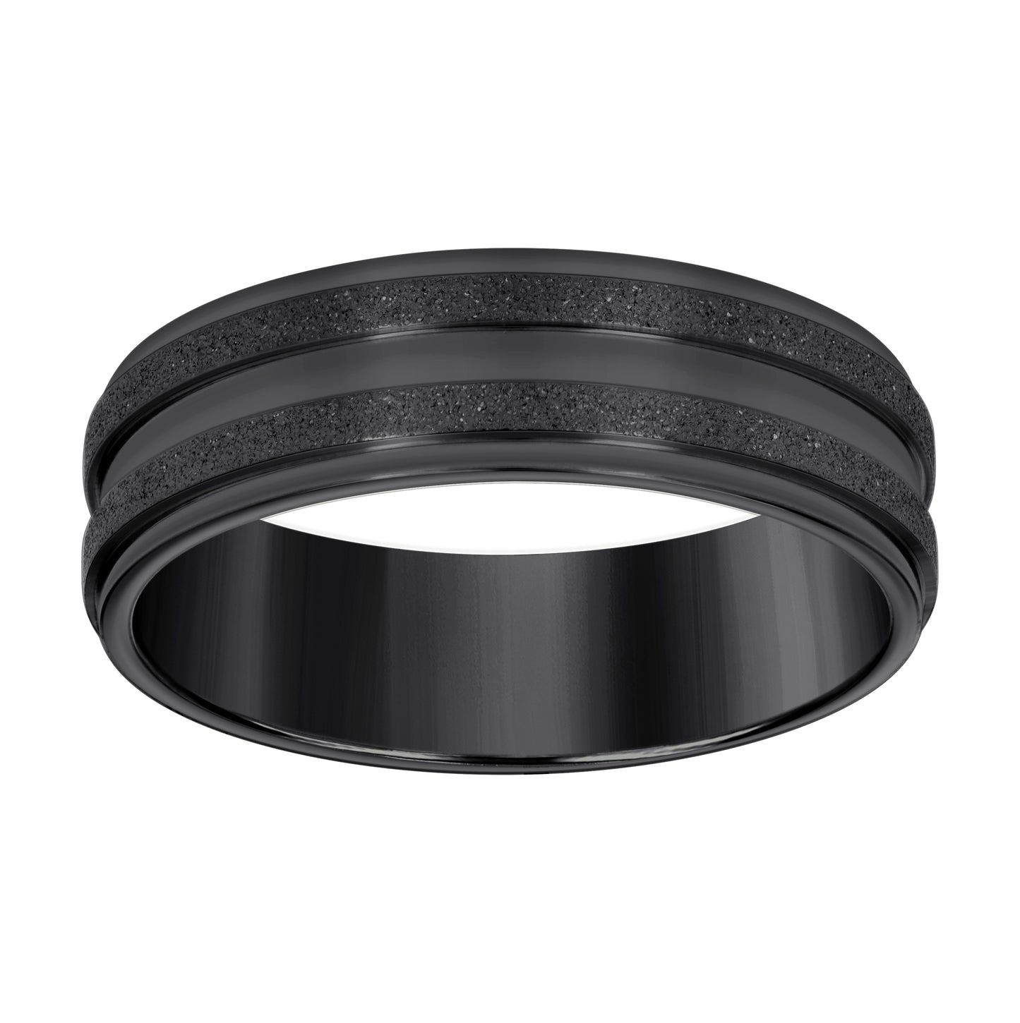 Stainless Steel Black-tone Mens Stone Finish Grooved Comfort-Fit Bridal Anniversary Engagement Wedding Band 7mm