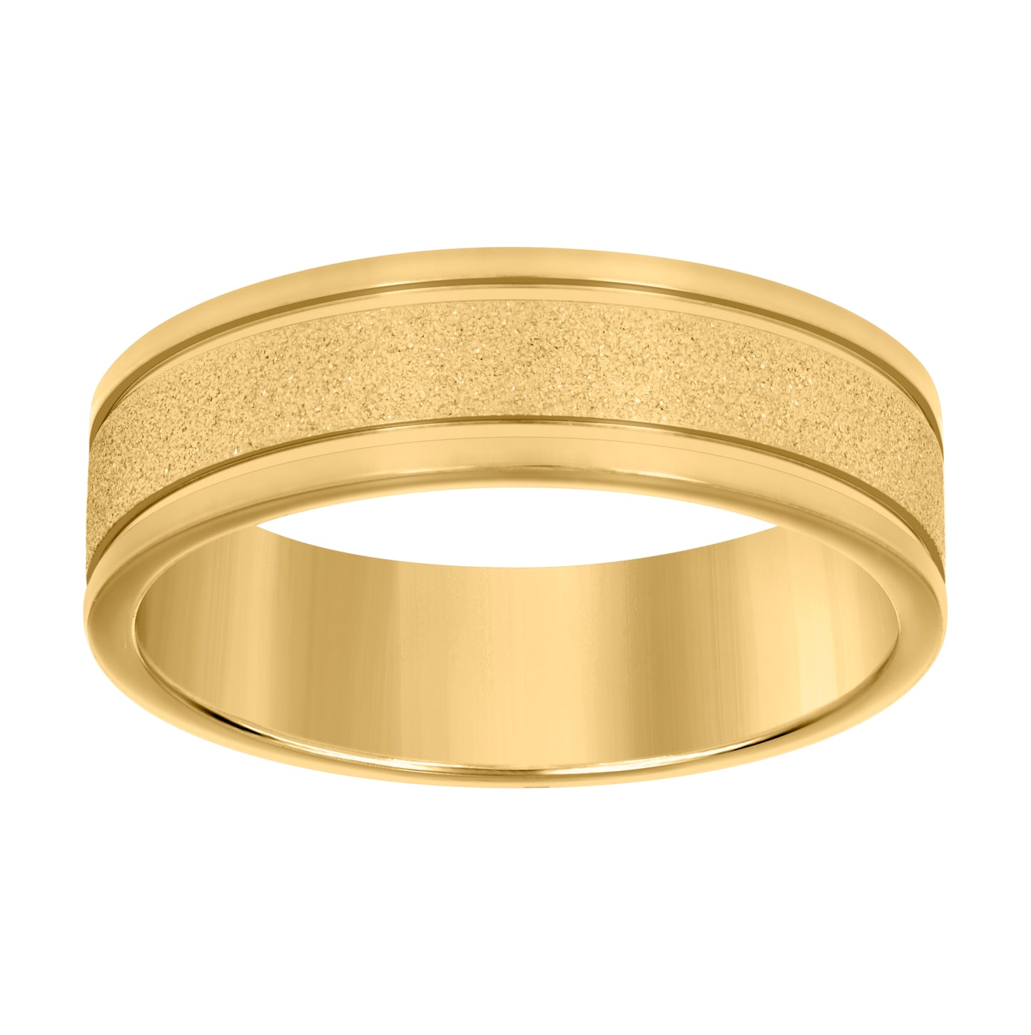 Stainless Steel Yellow-tone Men's Stone Finish Grooved Comfort-Fit Bridal Anniversary Engagement Wedding Band 7mm