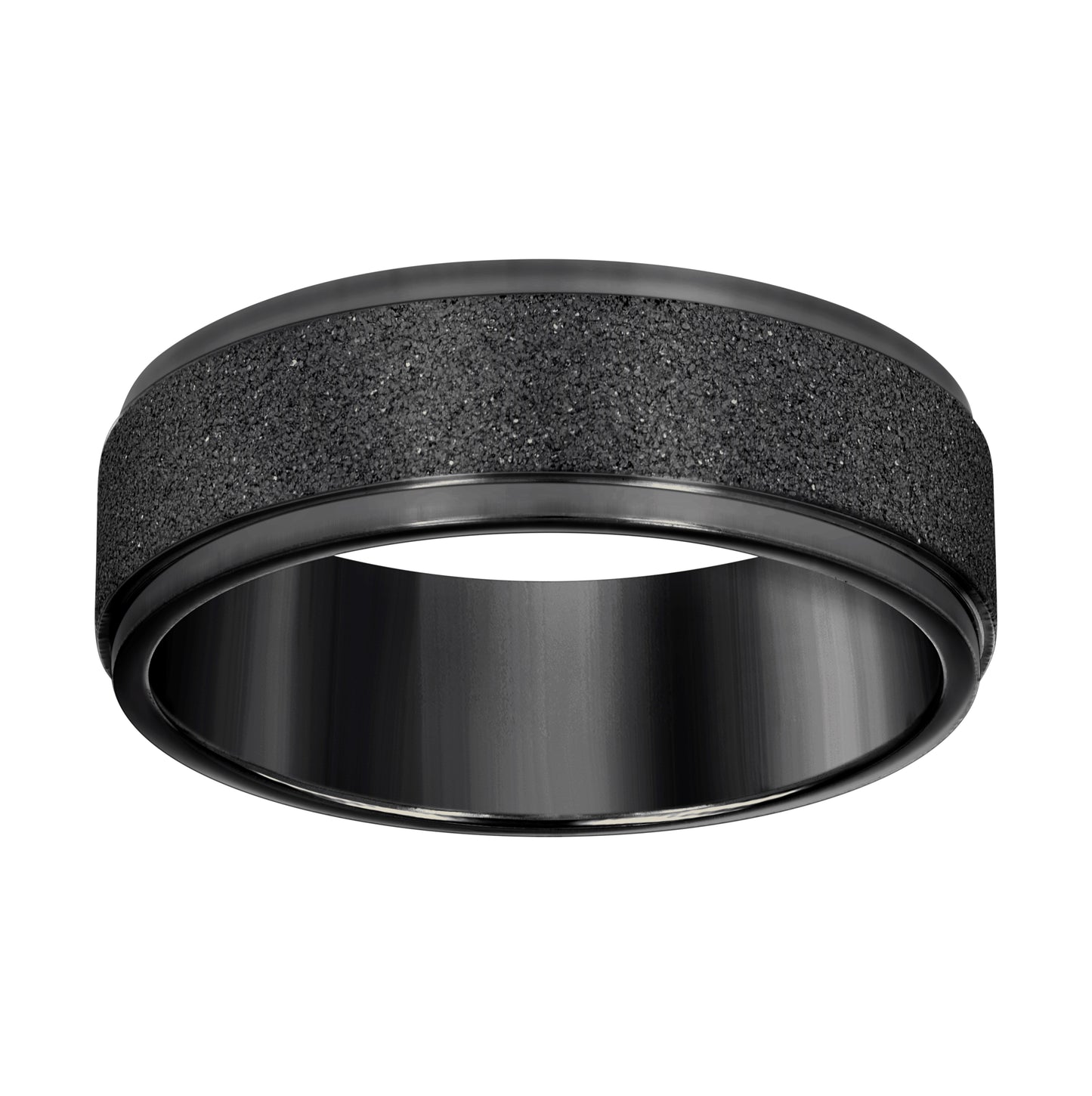 Stainless Steel Black-tone Mens Stone Finish Comfort-Fit Bridal Anniversary Engagement Wedding Band 8mm