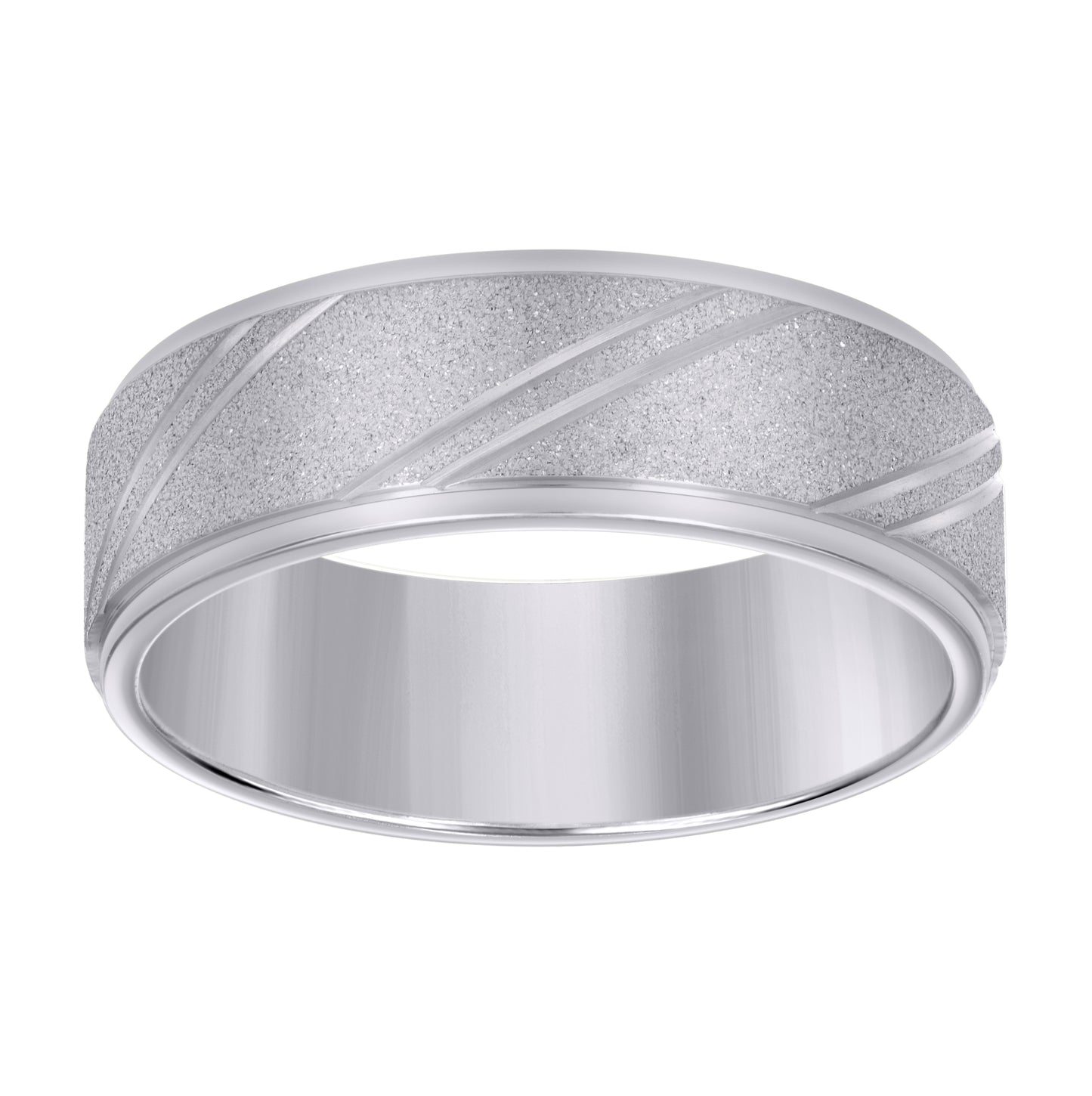 Stainless Steel Men's Stone Finish Grooved Comfort-Fit Bridal Anniversary Engagement Wedding Band 8mm