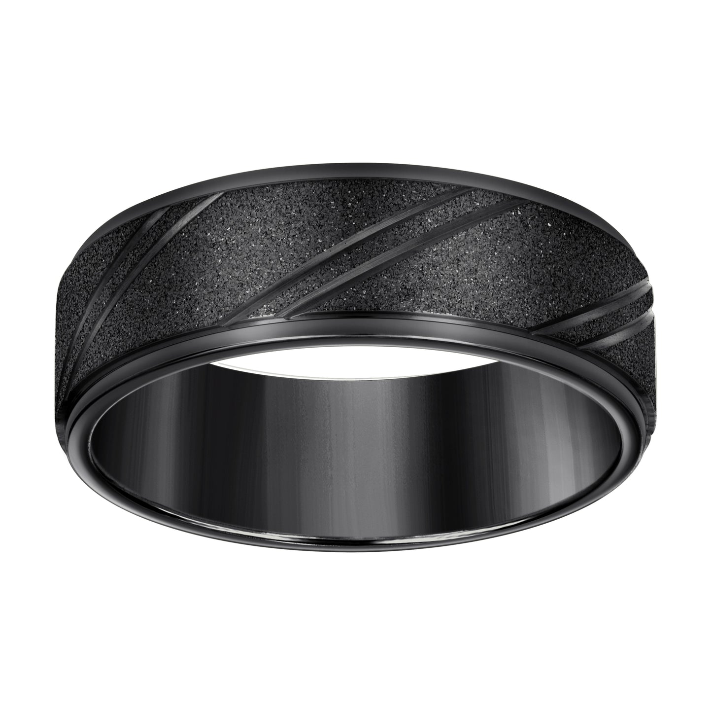 Stainless Steel Black-tone Men's Stone Finish Grooved Comfort-Fit Bridal Anniversary Engagement Wedding Band 8mm