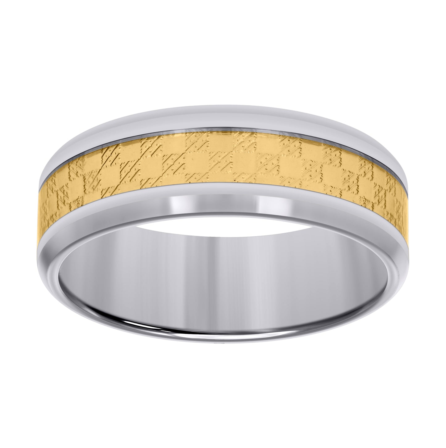 Stainless Steel Yellow-tone Mens Inlay Comfort-Fit Bridal Anniversary Engagement Wedding Band 8mm