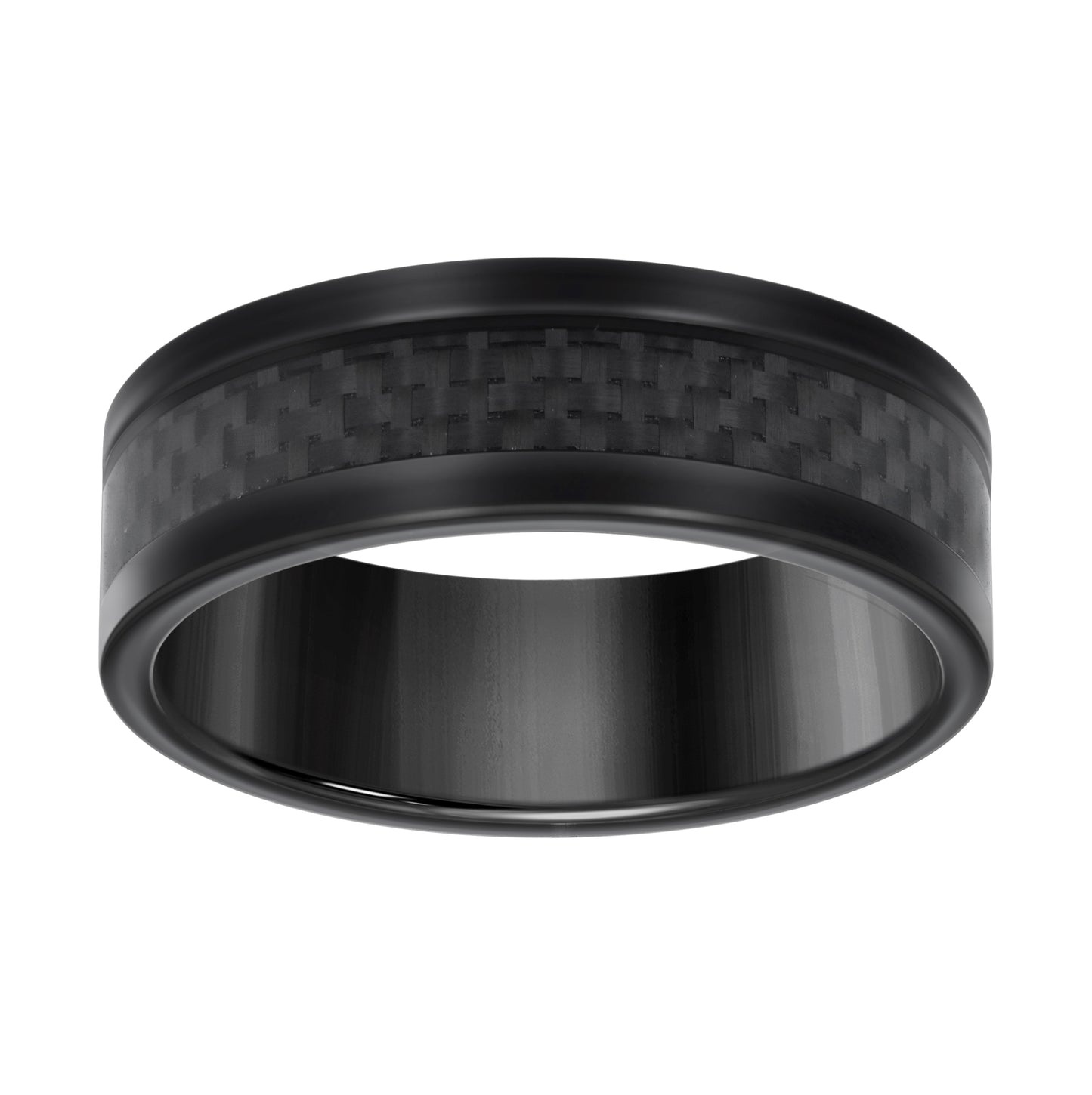 Stainless Steel Black-tone Men's Carbon Fiber Inlay Comfort-Fit Bridal Anniversary Engagement Wedding Band 8mm