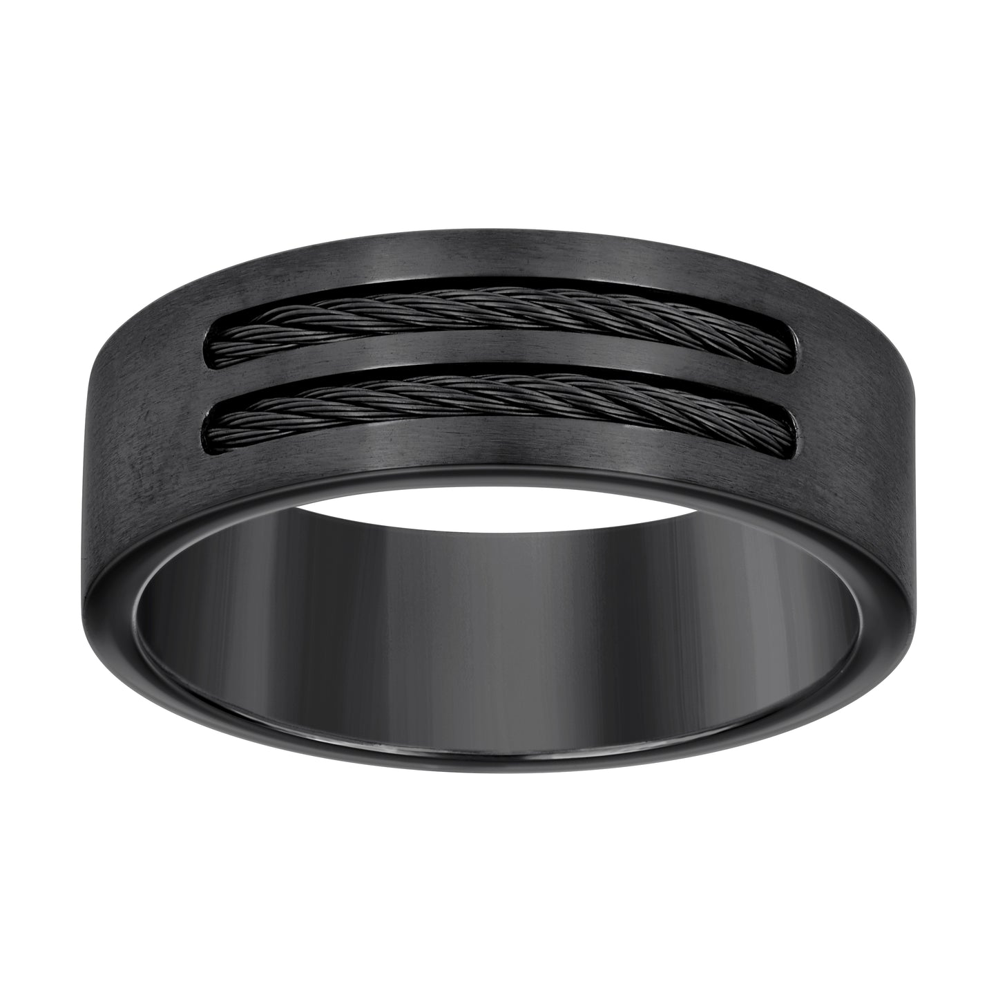 Stainless Steel Or Yellow Tone Or Black-tone Mens Cable Inlay Comfort-Fit Bridal Anniversary Engagement Wedding Band 8mm
