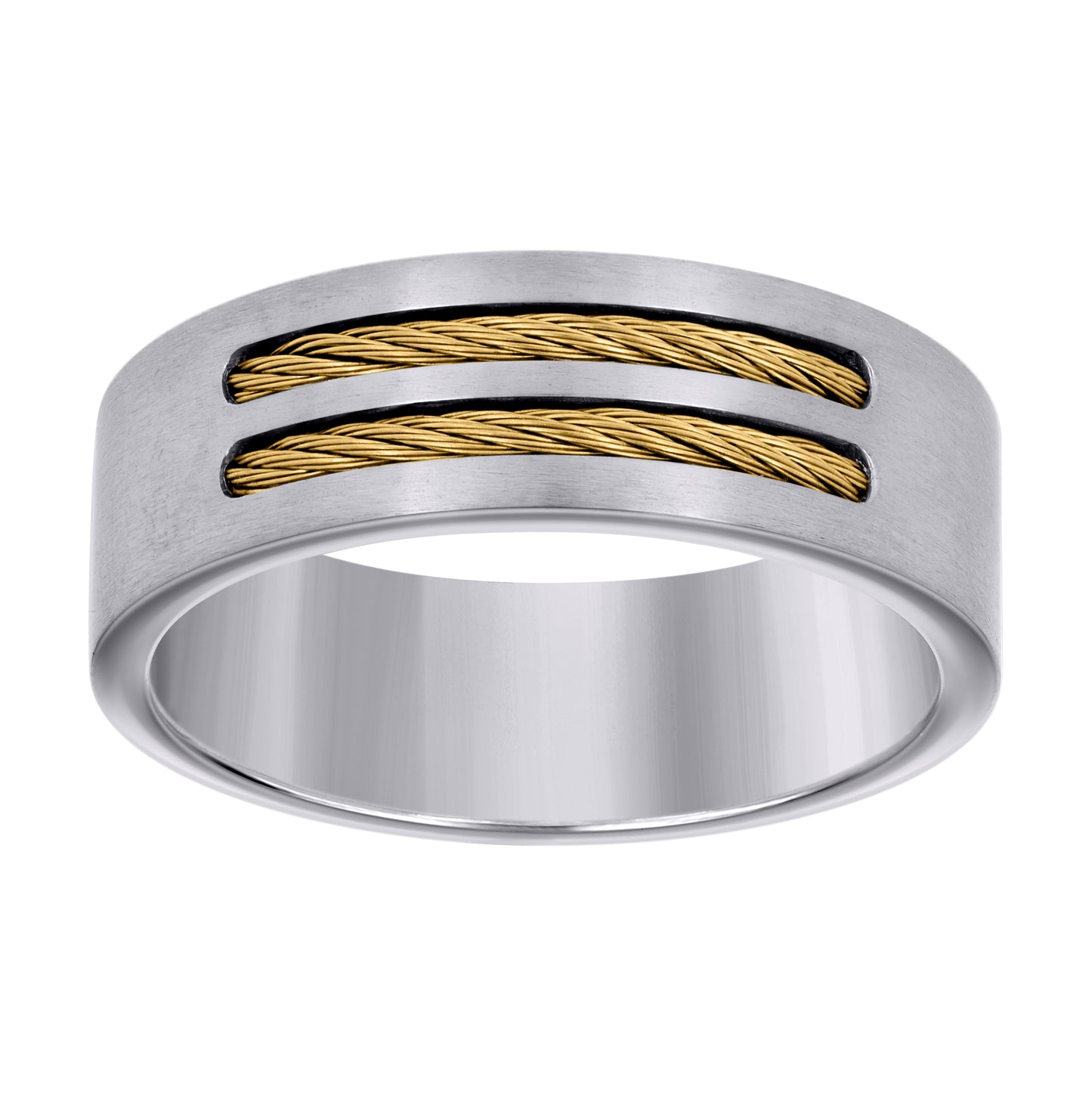 Stainless Steel Or Yellow Tone Or Black-tone Mens Cable Inlay Comfort-Fit Bridal Anniversary Engagement Wedding Band 8mm