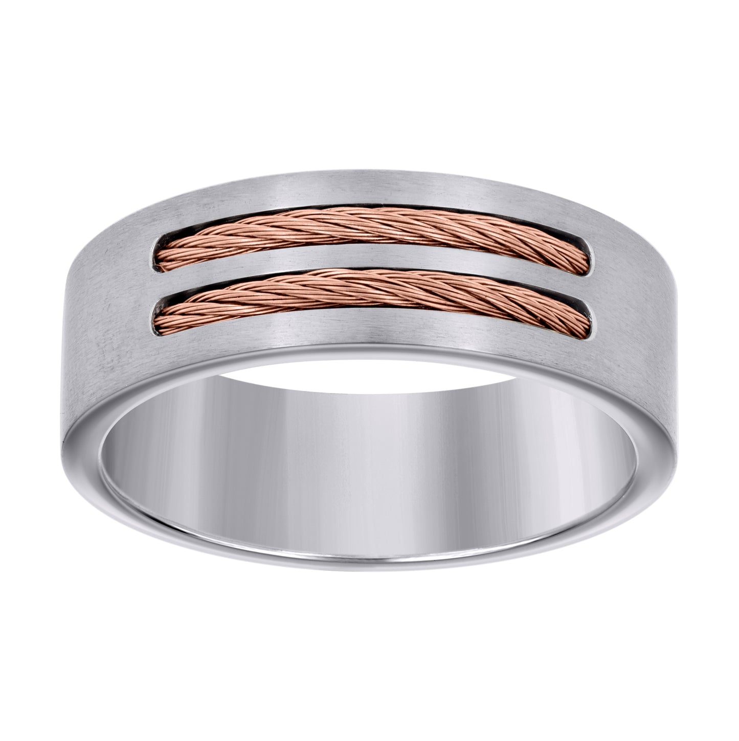 Stainless Steel Or Yellow Tone Or Black-tone Mens Cable Inlay Comfort-Fit Bridal Anniversary Engagement Wedding Band 8mm