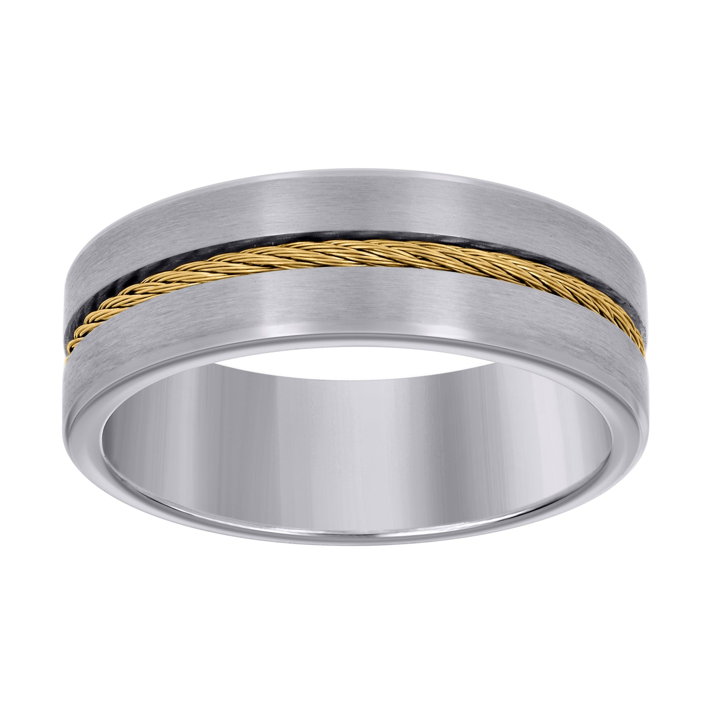 Stainless Steel Or Yellow Tone Or Black-tone Men's Cable Inlay Comfort-Fit Bridal Anniversary Engagement Wedding Band 8mm