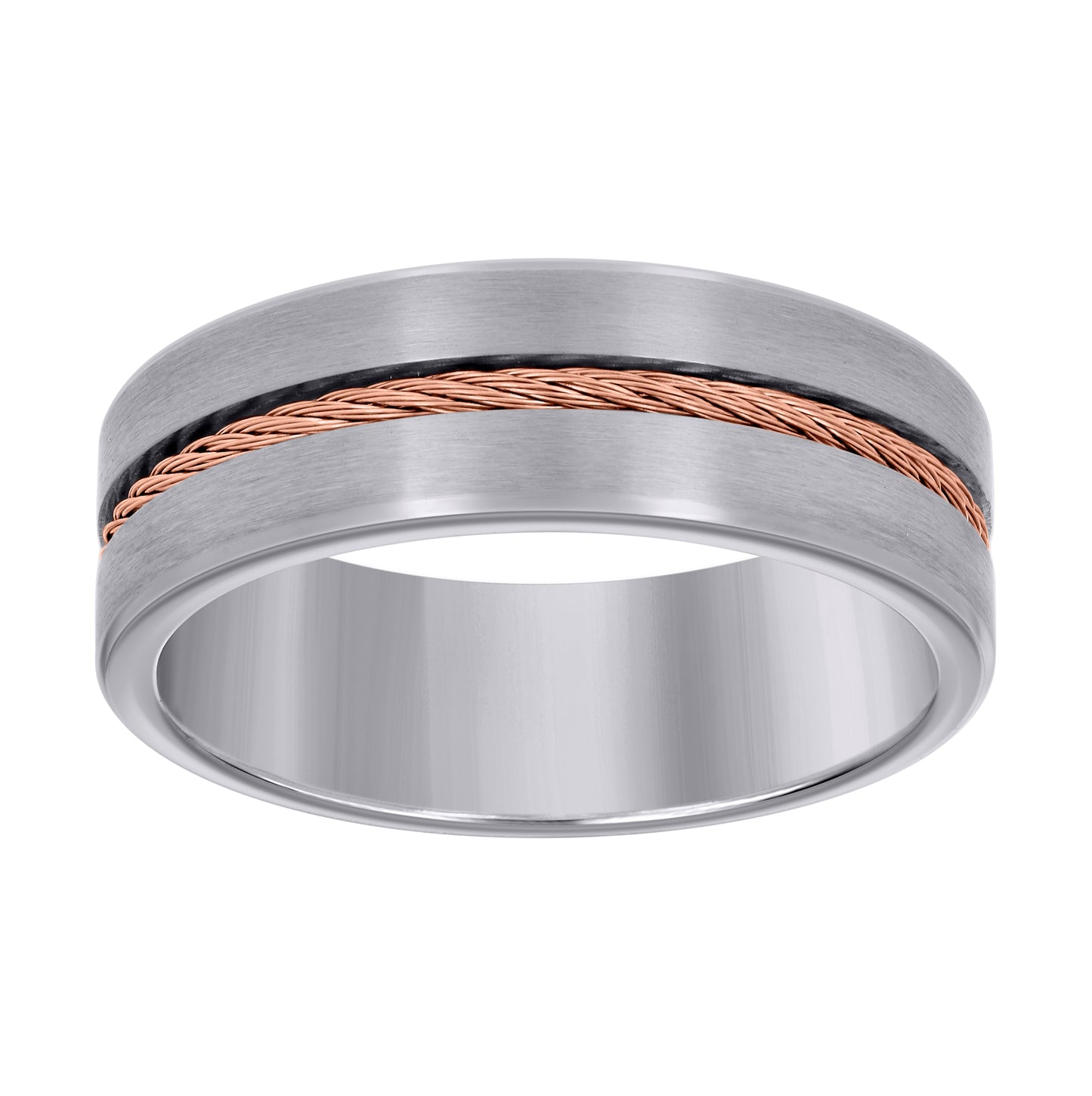 Stainless Steel Or Yellow Tone Or Black-tone Men's Cable Inlay Comfort-Fit Bridal Anniversary Engagement Wedding Band 8mm