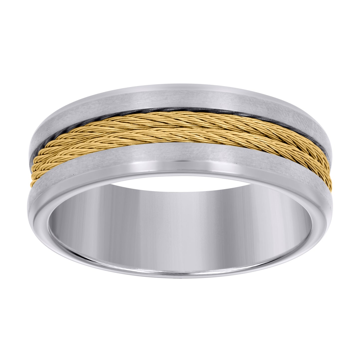Stainless Steel Or Yellow Tone Or Black-tone Men's Cable Inlay Comfort-Fit Bridal Anniversary Engagement Wedding Band 8mm
