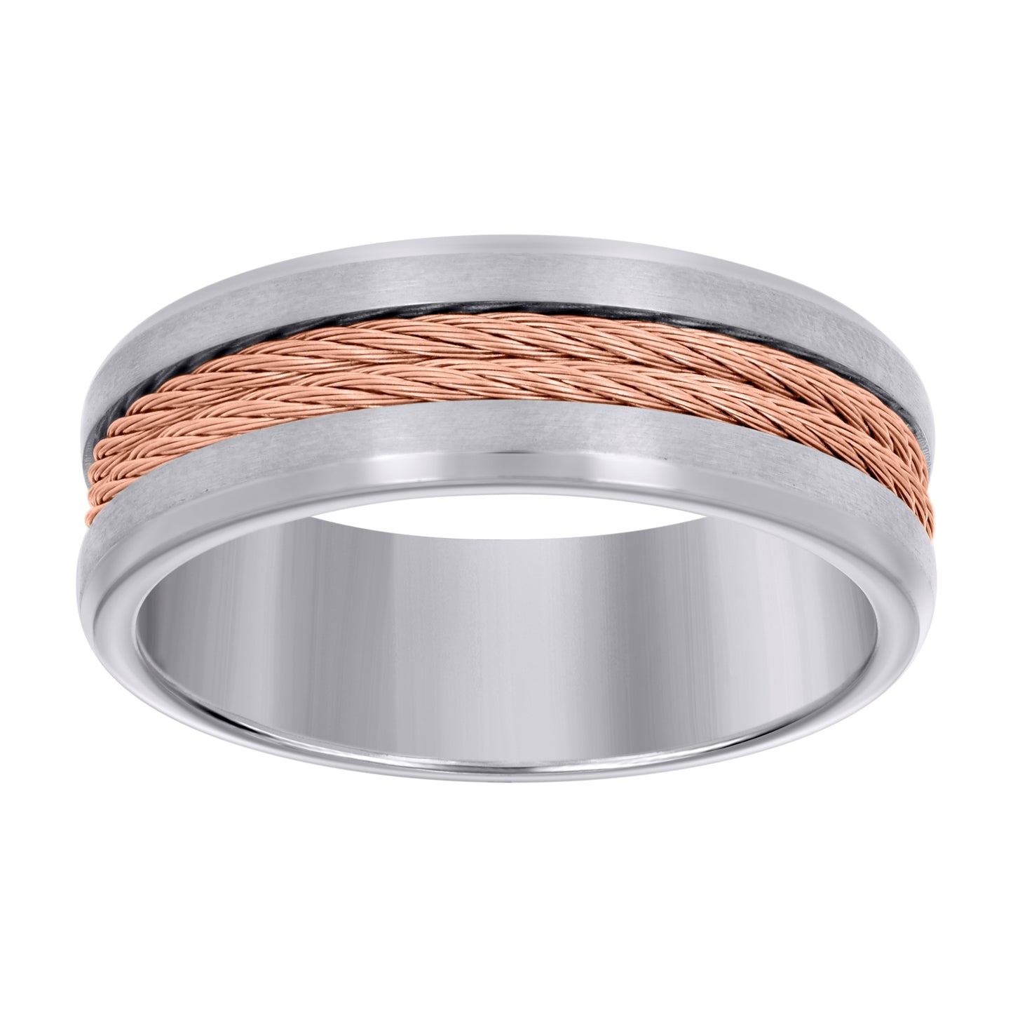 Stainless Steel Or Yellow Tone Or Black-tone Men's Cable Inlay Comfort-Fit Bridal Anniversary Engagement Wedding Band 8mm