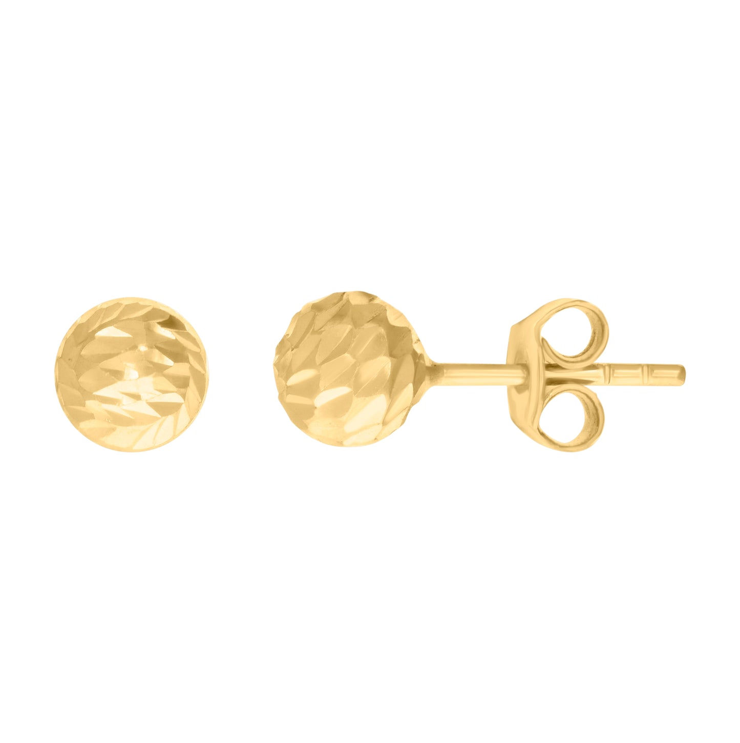 14K Yellow Gold Womens Diamon-cut 6mm Ball Stud Earrings