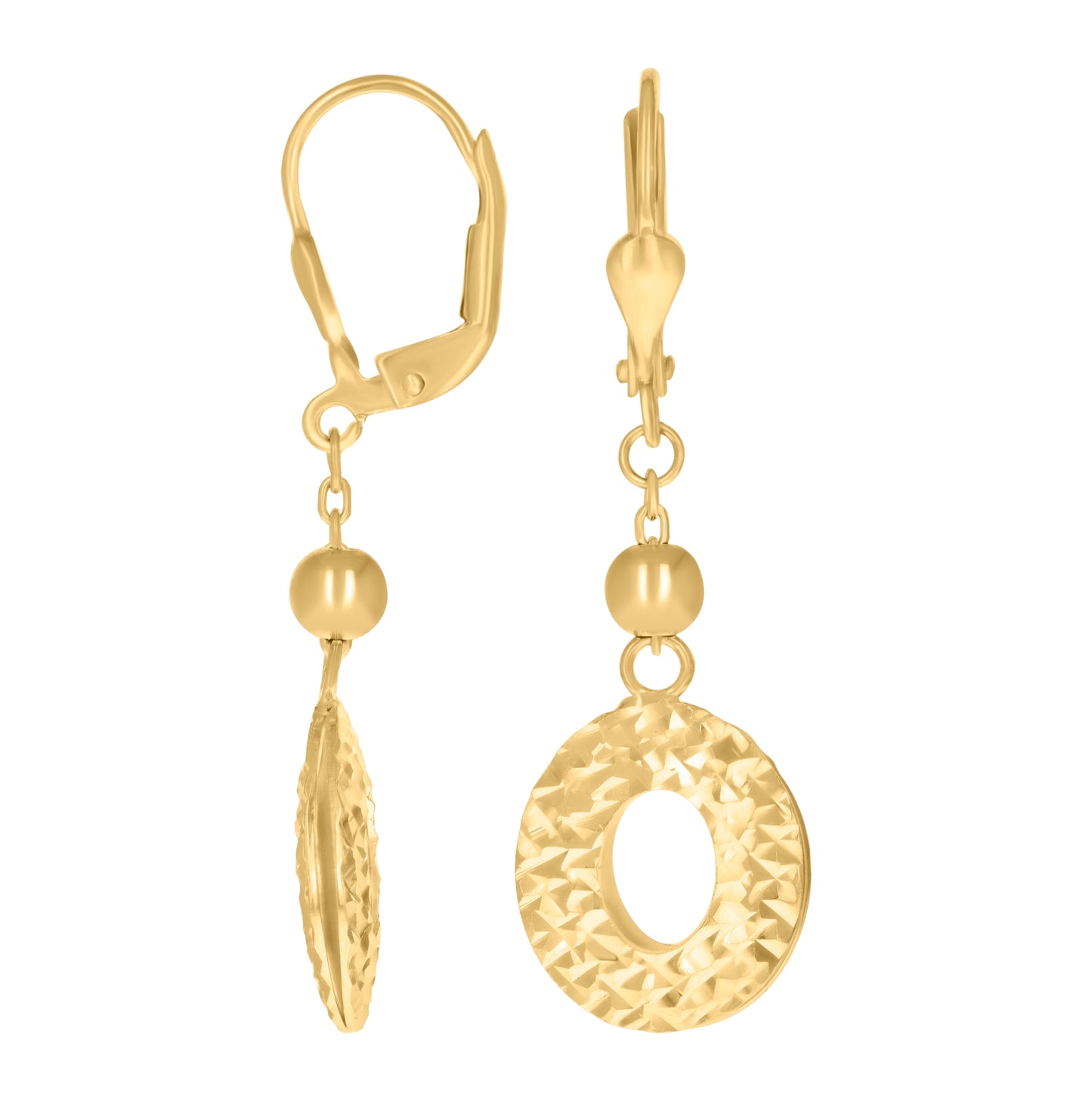 14K Yellow Gold Womens Circle Fashion Danglers Earrings