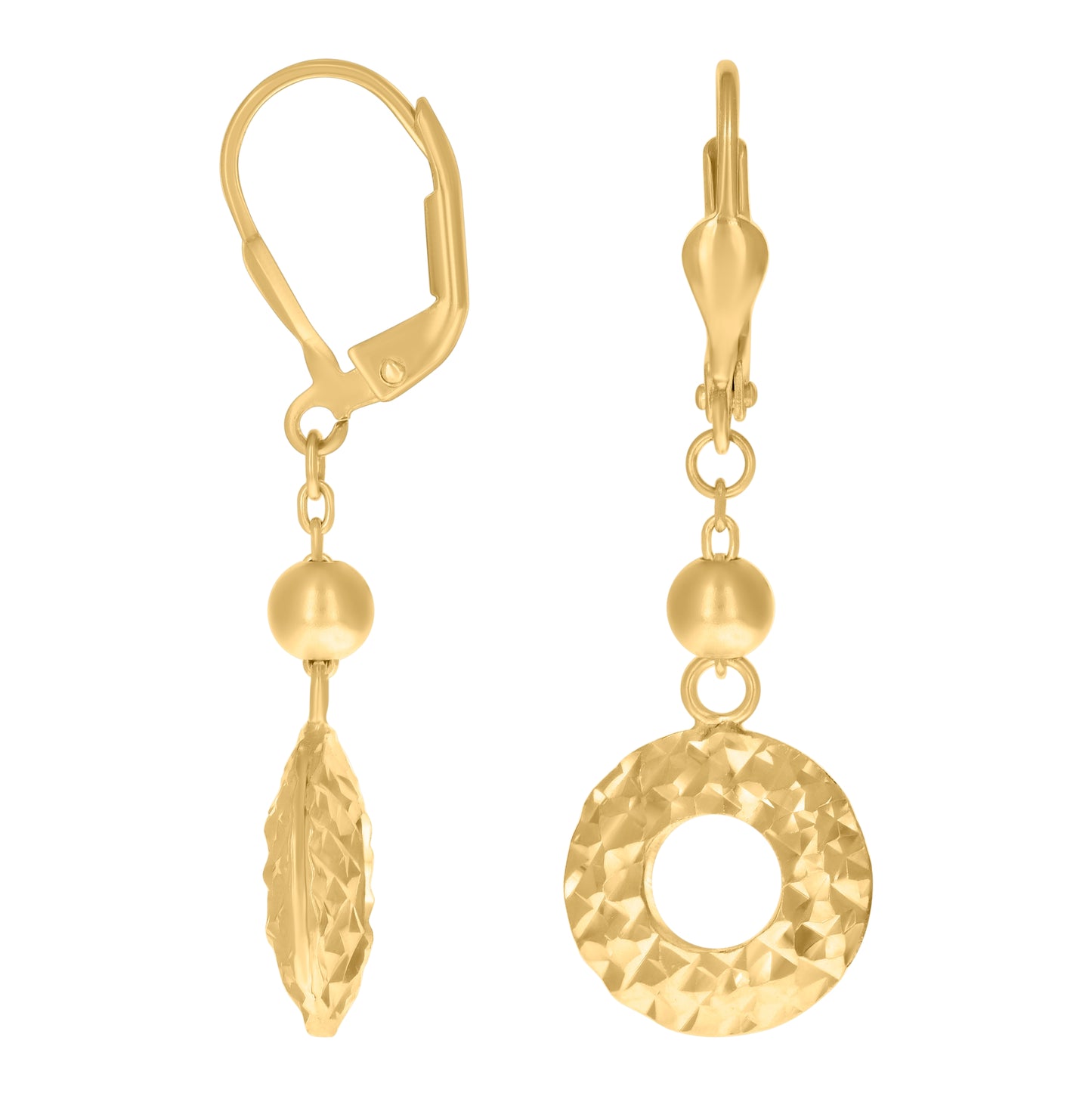 14K Yellow Gold Womens Diamond-cut Fashion Beaded Dangler Earrings