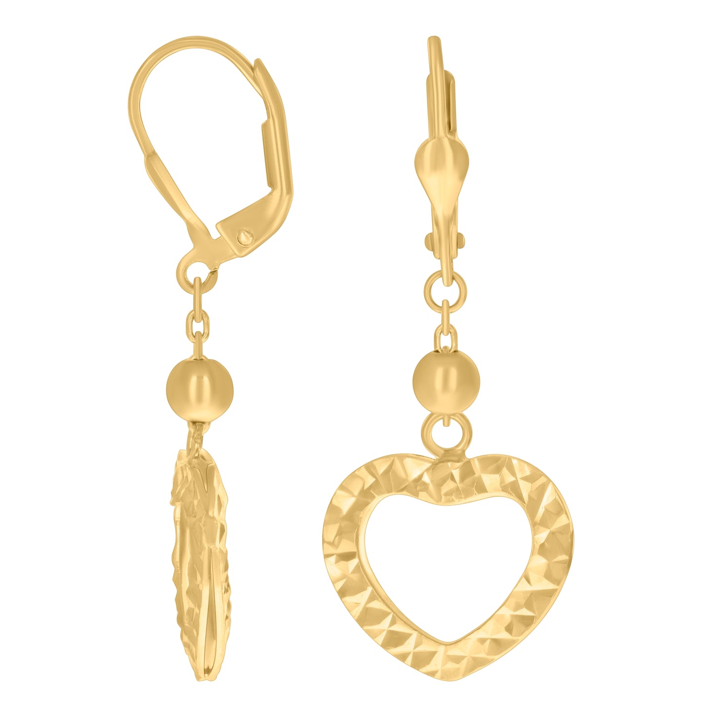 14K Yellow Gold Womens Heart Danglers Earrings