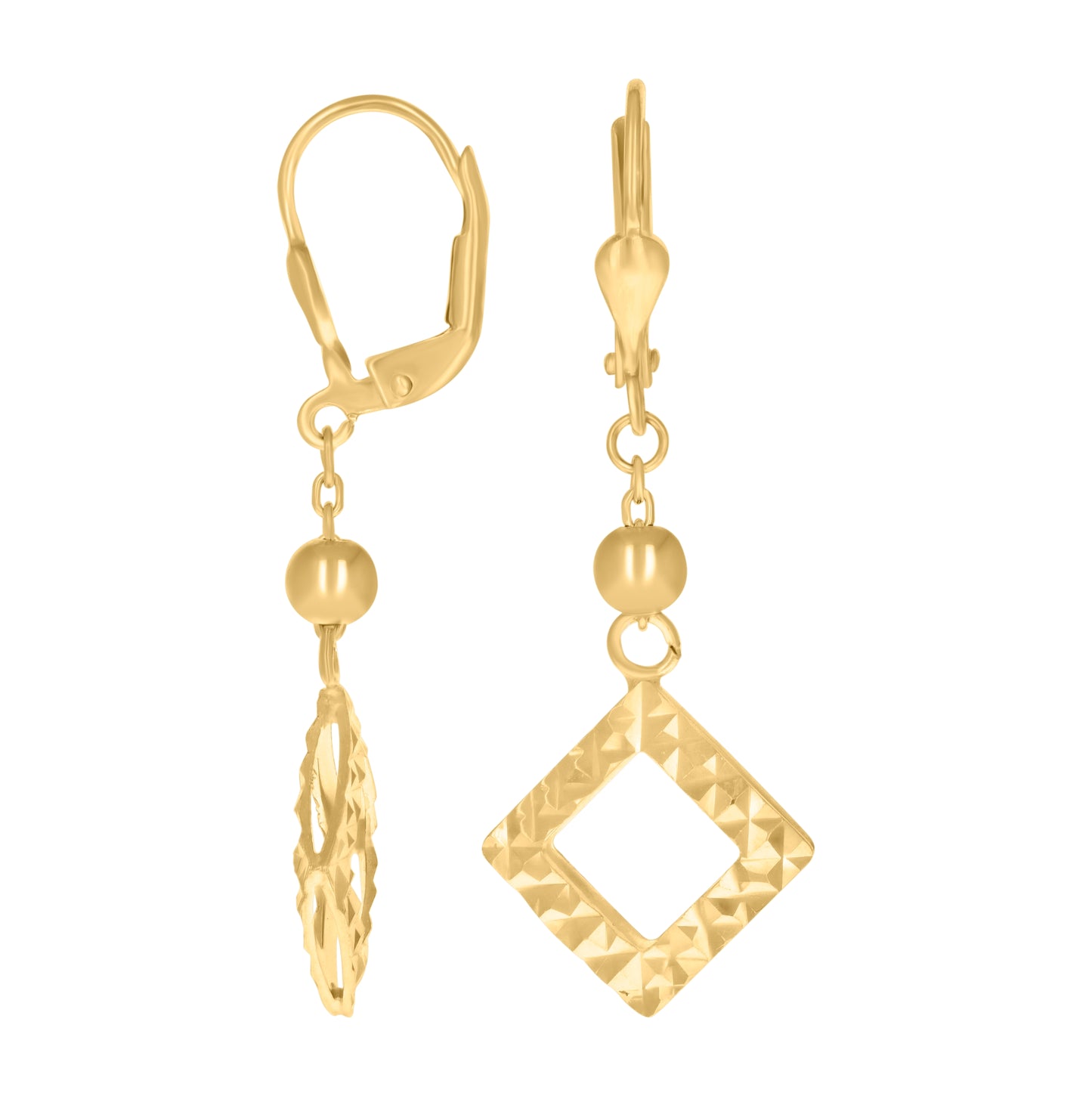 14K Yellow Gold Womens Square Fashion Danglers Earrings
