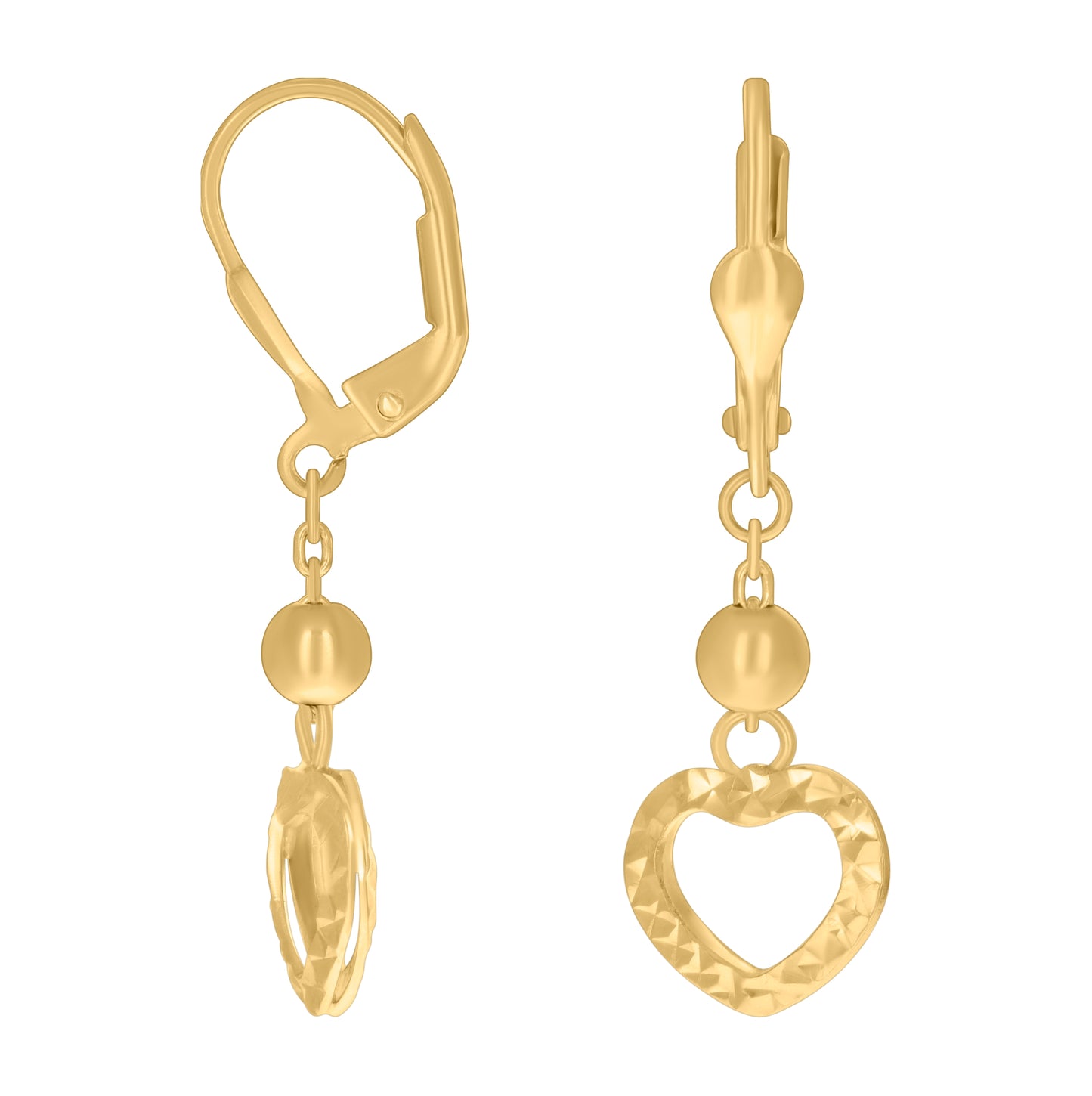 14K Yellow Gold Womens Heart Danglers Earrings