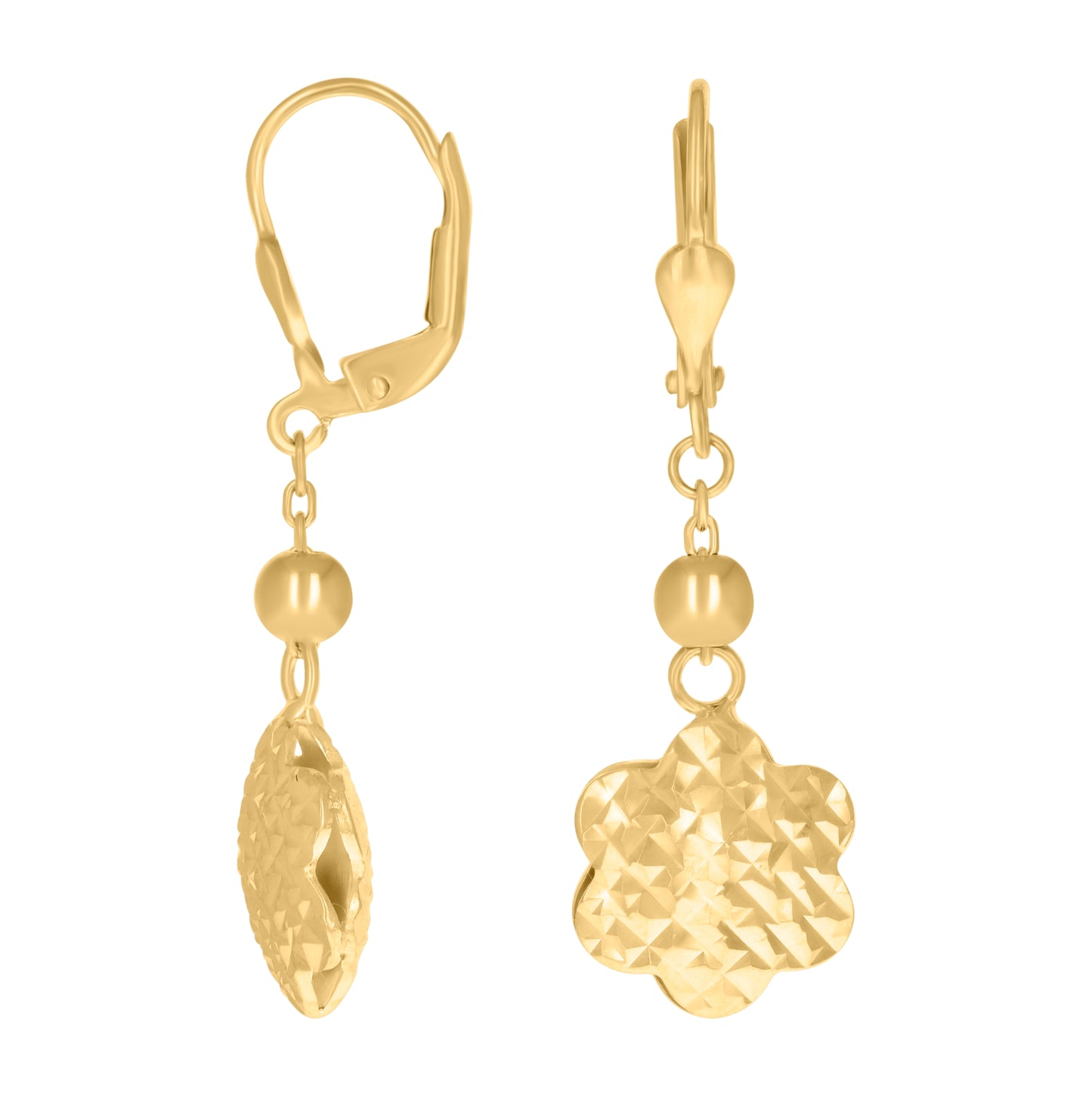 14K Yellow Gold Womens Flower Fashion Danglers Earrings