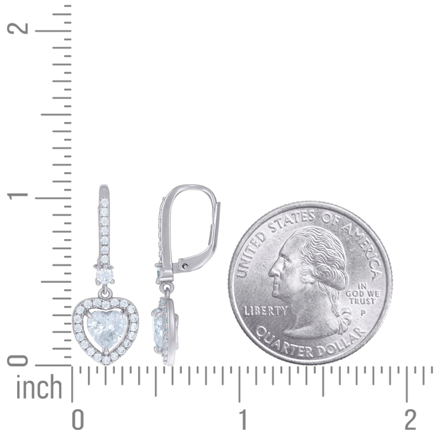 Sterling Silver Womens Heart Round Cubic-Zirconia Heart Danglers Earrings