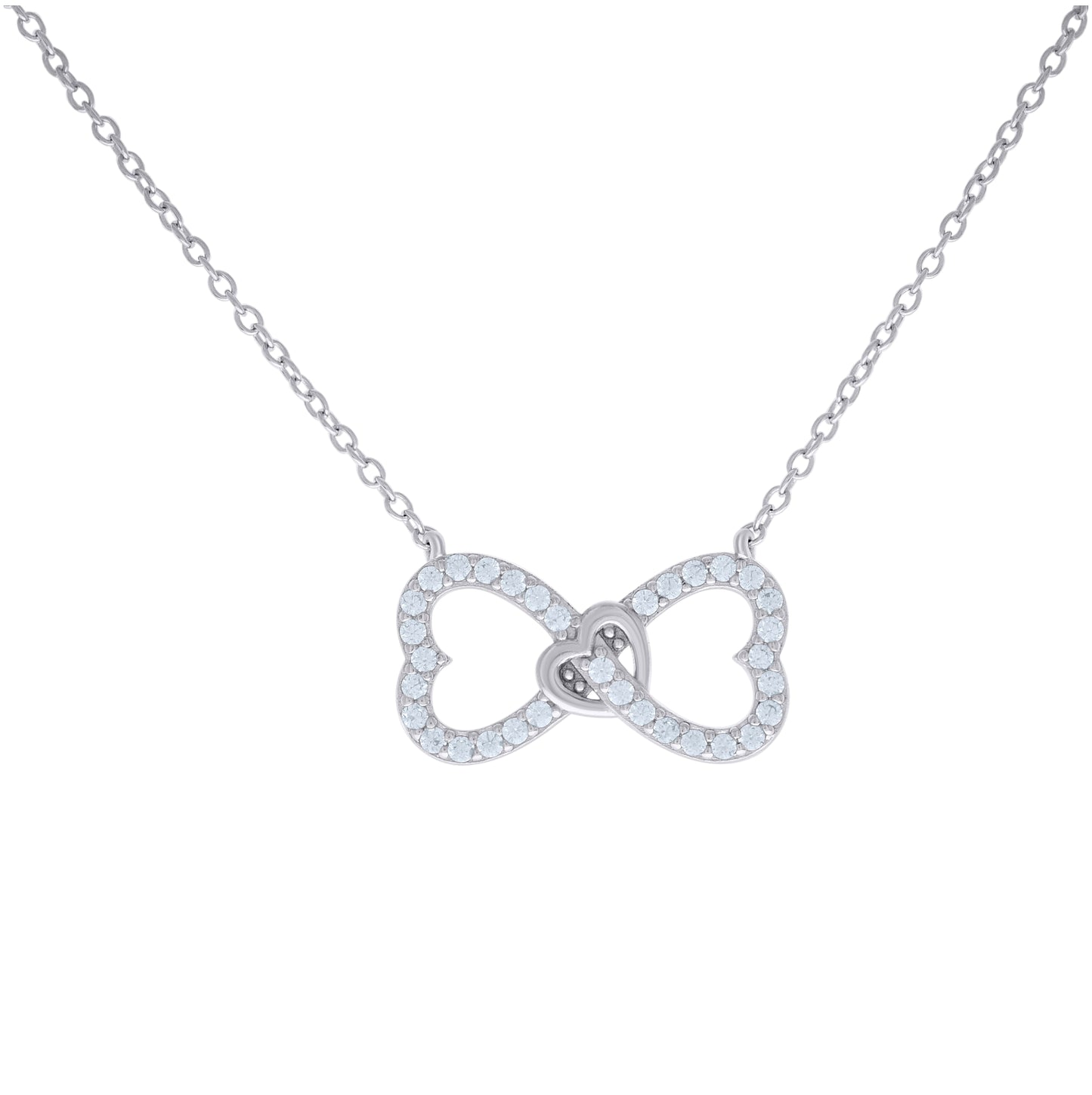 Sterling Silver Womens Bow Infinity Heart Necklace