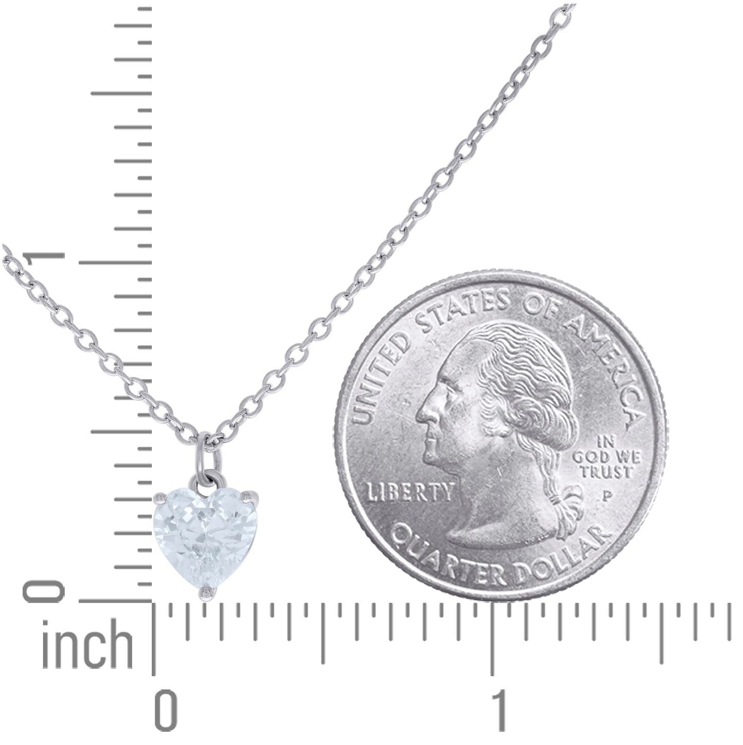 Sterling Silver Womens Heart Cubic-Zirconia Heart Necklace