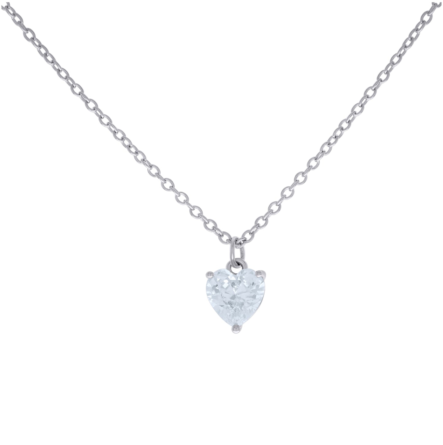 Sterling Silver Womens Heart Cubic-Zirconia Heart Necklace