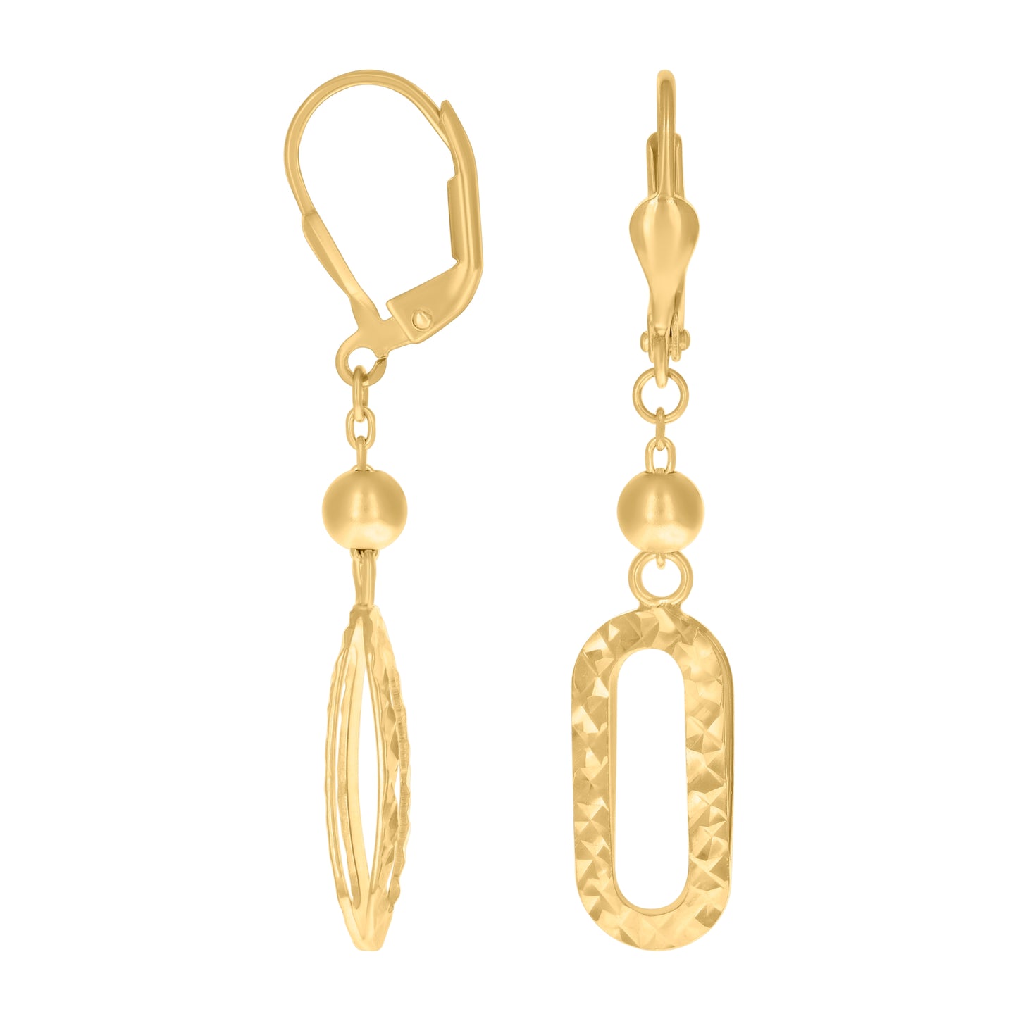 14K Yellow Gold Womens Diamond-cut Fashion Beaded Dangler Earrings