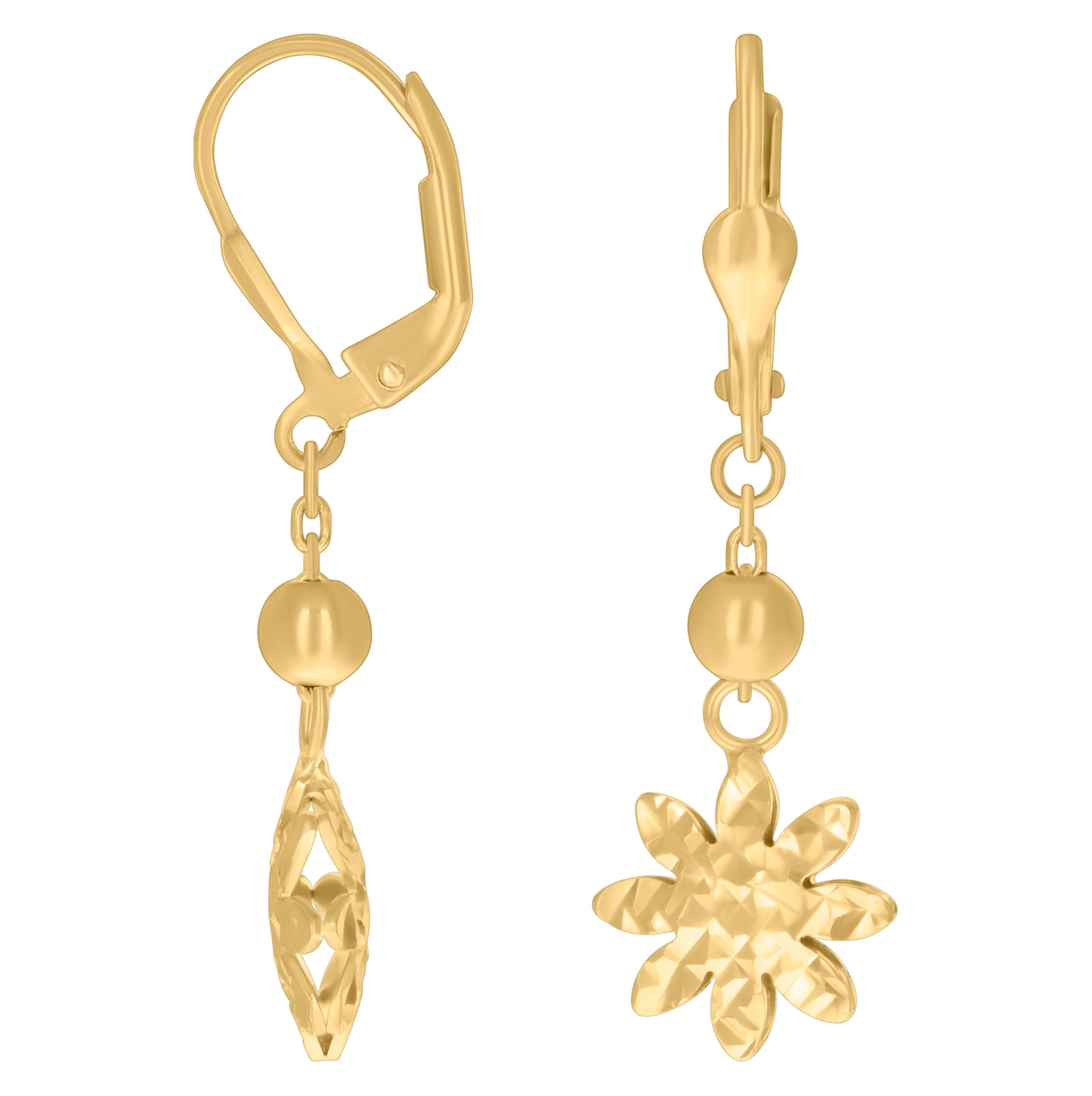 14K Yellow Gold Womens Flower Fashion Danglers Earrings