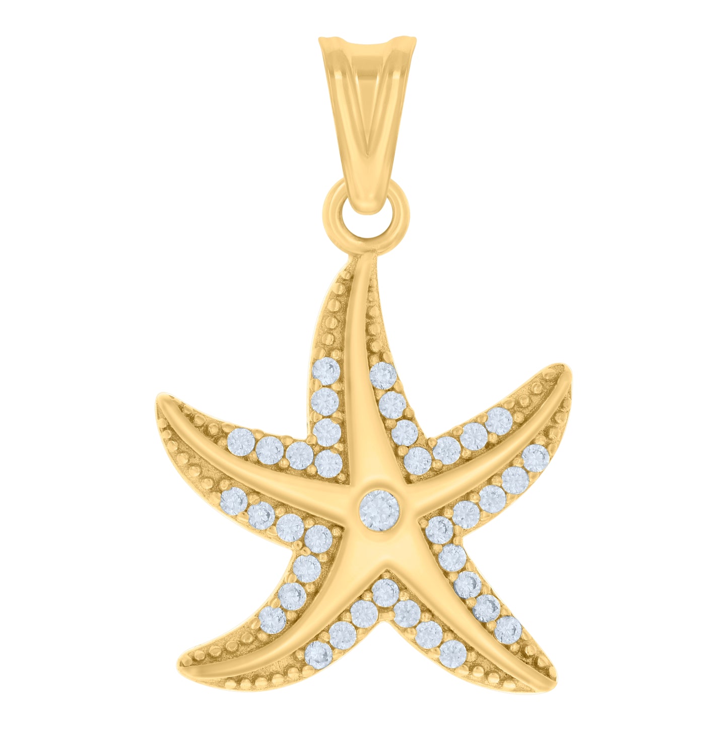 10K Yellow Gold Unisex Cubic-Zirconia Star Fish Ocean Charm Pendant
