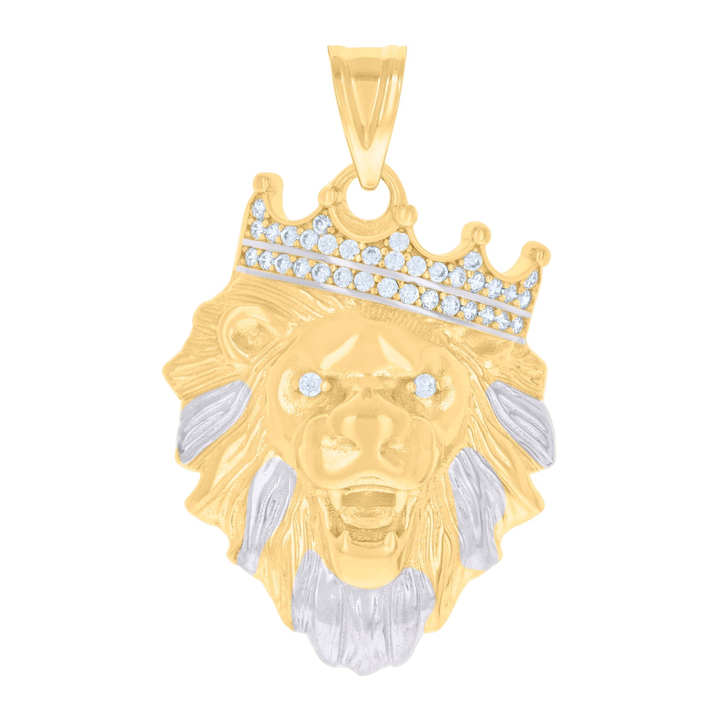 10K Two-tone Gold Mens Cubic-Zirconia Leo/Lion Head Zodiac Sign/Wildlife Charm Pendant