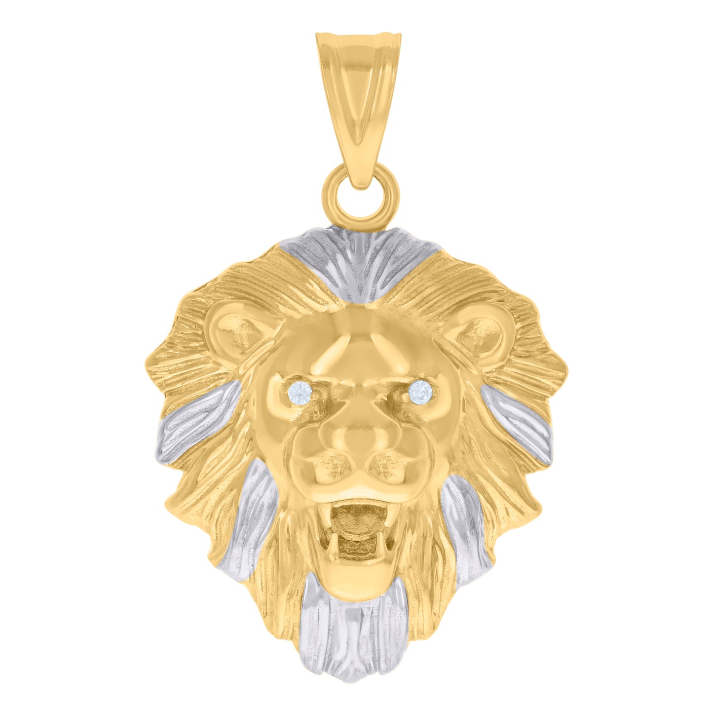 10K Two-tone Gold Mens Cubic-Zirconia Leo/Lion Head Zodiac Sign/Wildlife Charm Pendant