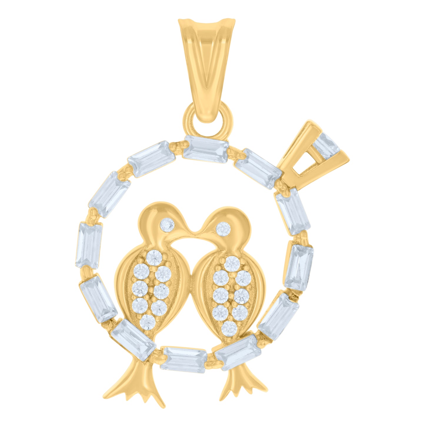 10K Yellow Gold Womens Baguette Round Cubic-Zirconia Lovebirds Wildlife Charm Pendant