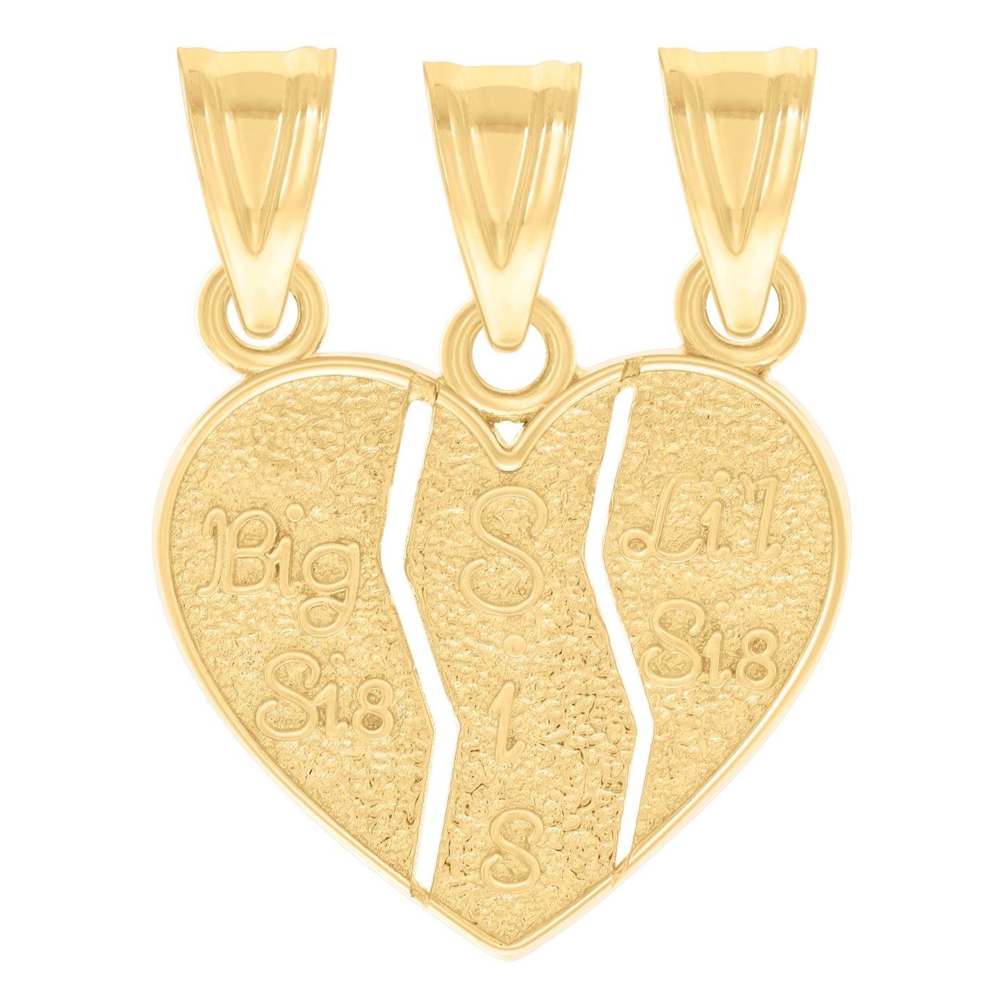 10K Yellow Gold Womens Break Apart Heart Big Sis Lil Sis Family Talking Charm Pendant