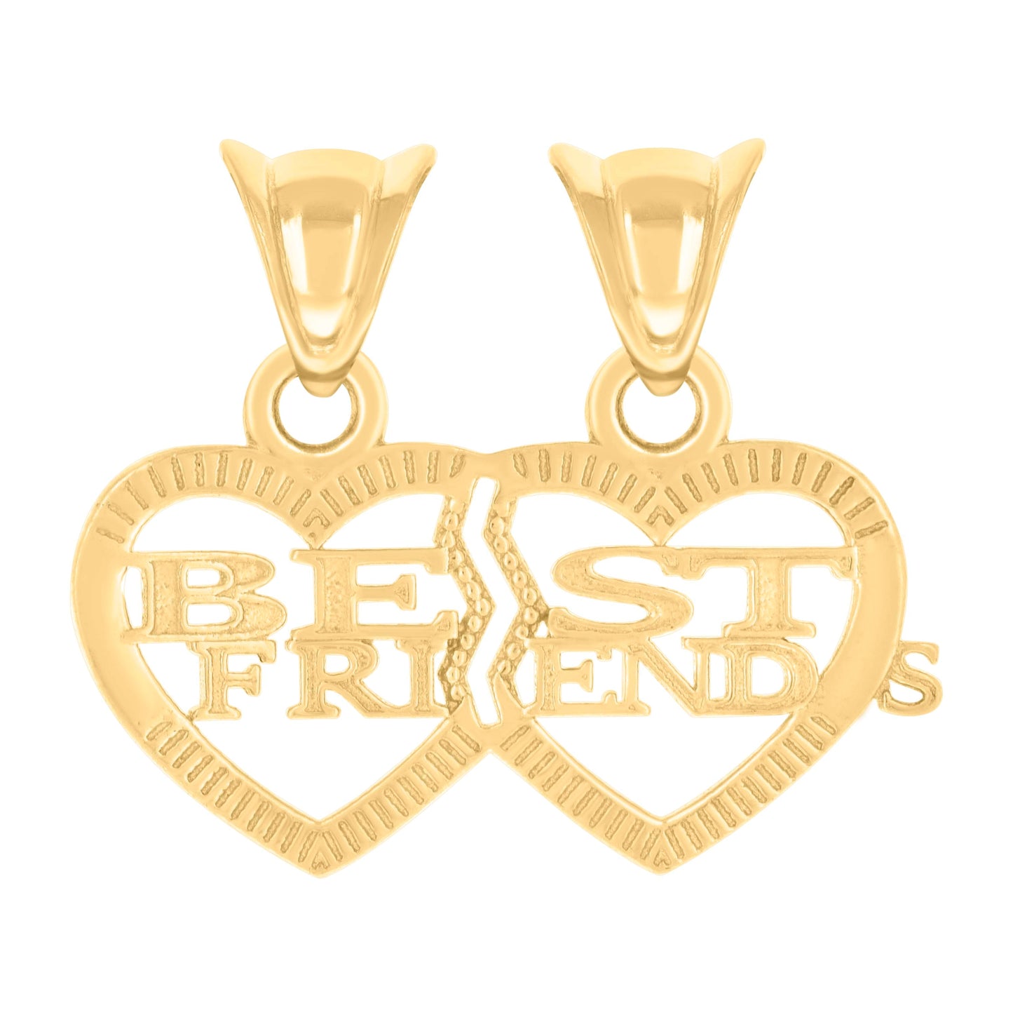 10K Yellow Gold Womens BEST FRIENDS Heart Charm Pendant