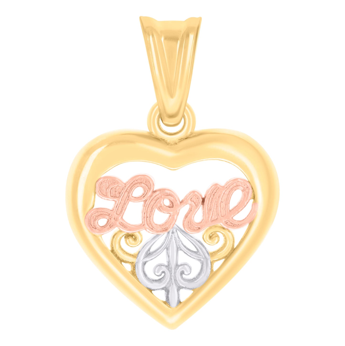 10K Tri-Color Gold Womens Love Heart Charm Pendant