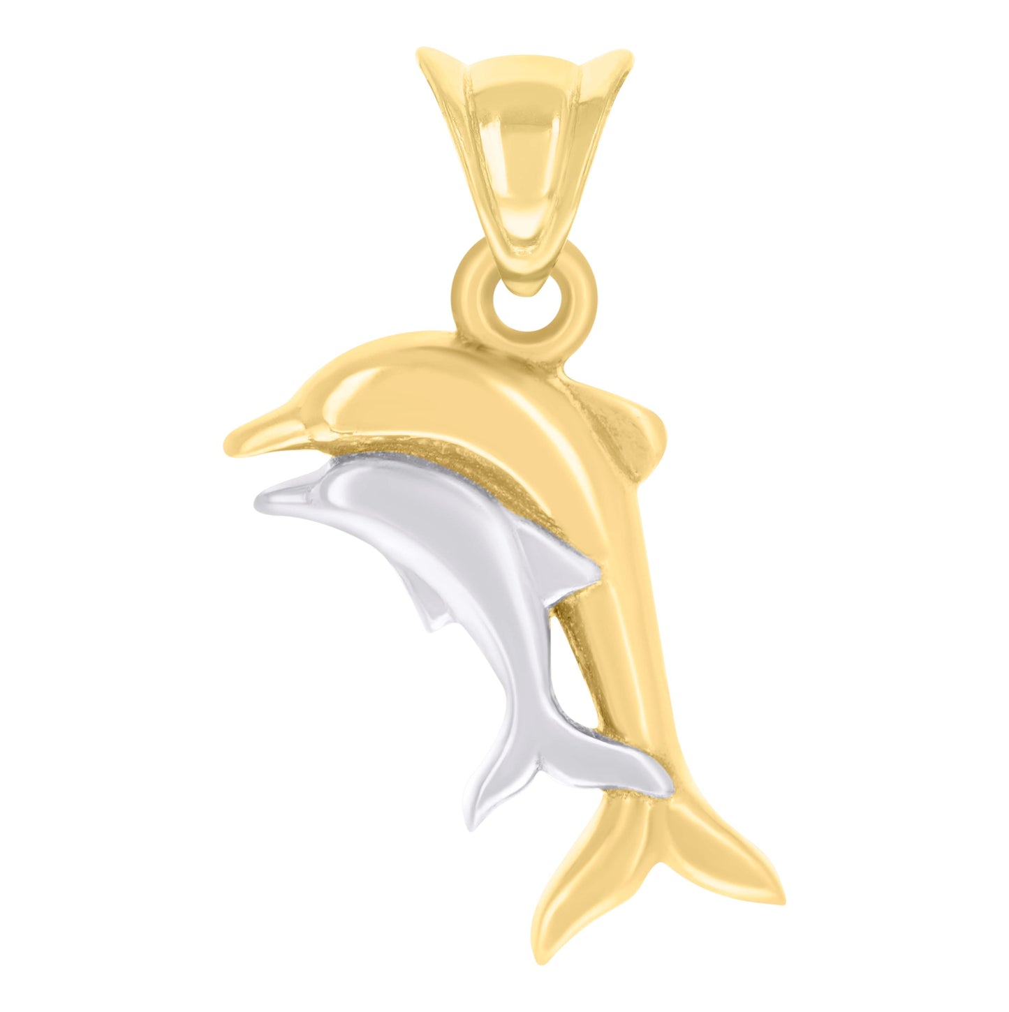 10K Two-tone Gold Unisex Dolphin Fish Ocean Charm Pendant