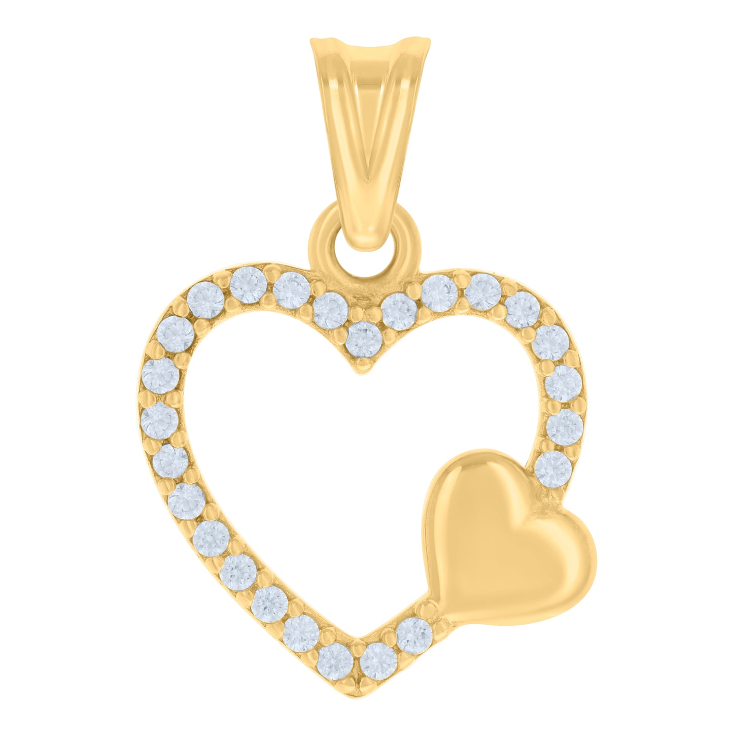 10K Yellow Gold Womens Cubic-Zirconia Double Heart Charm Pendant