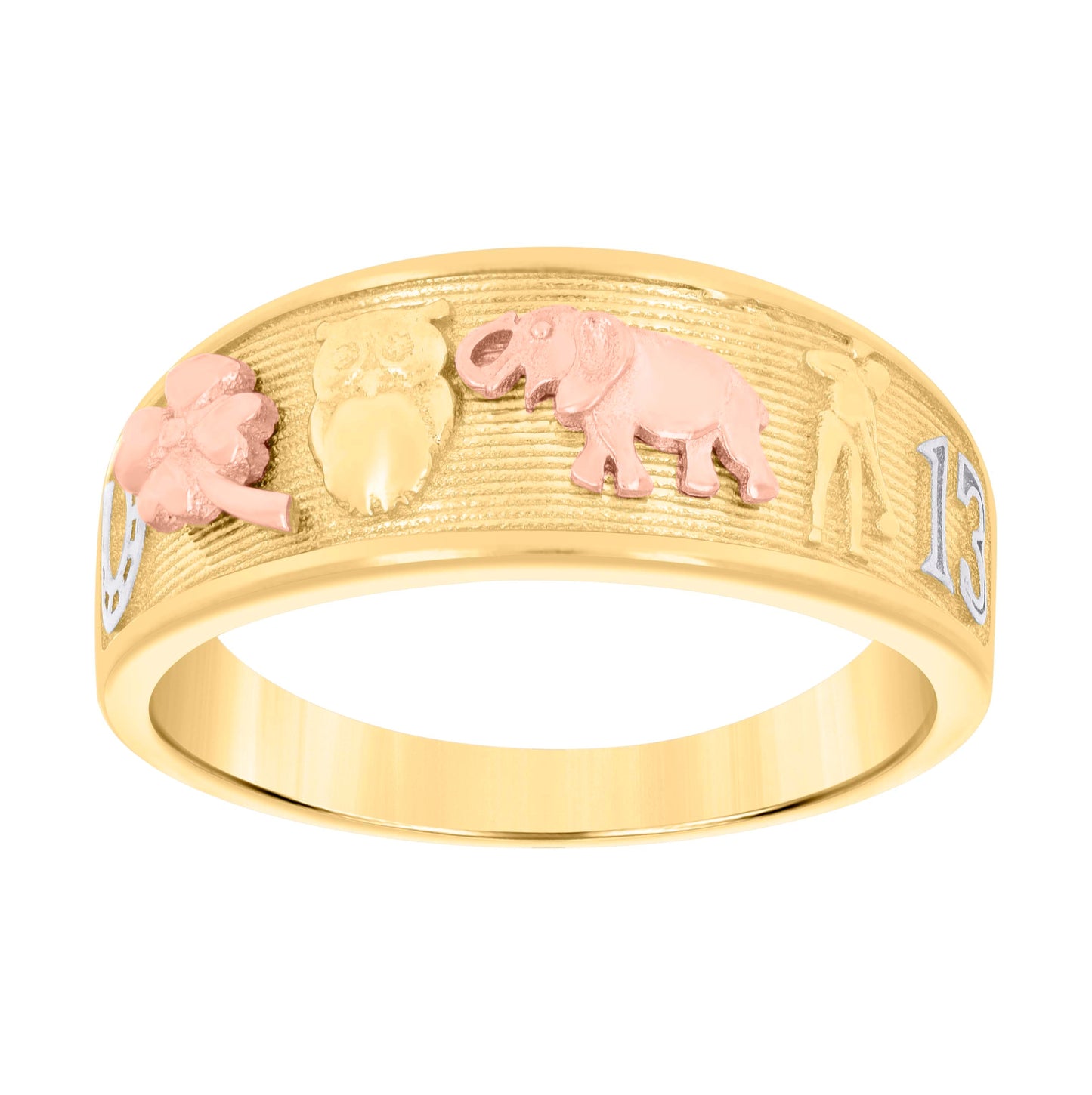 14K Tri-Color Gold Womens Good Luck Ring